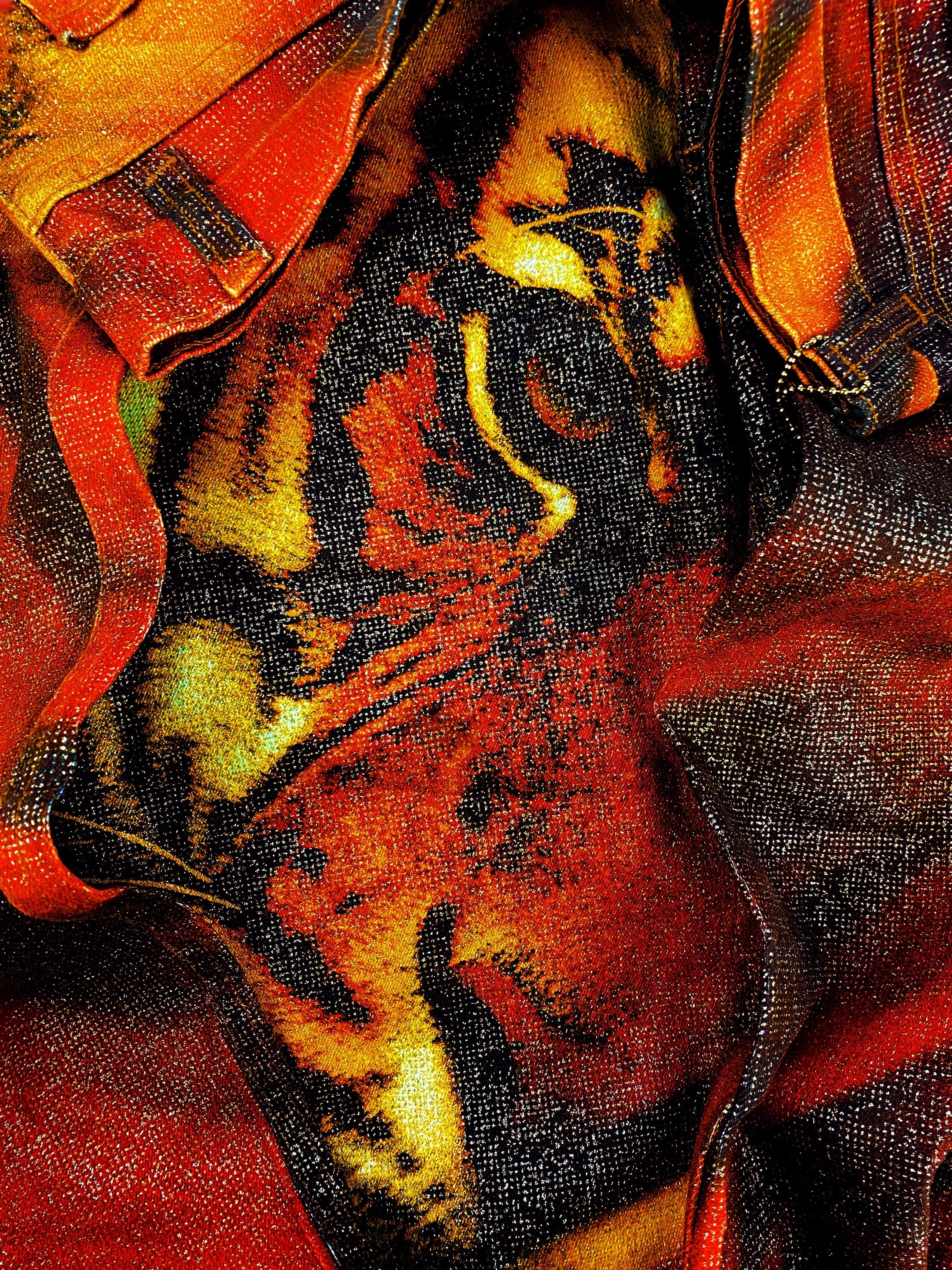 AW00 Roberto Cavalli ‘Tiger’ Full Print Glitter Denim Jeans