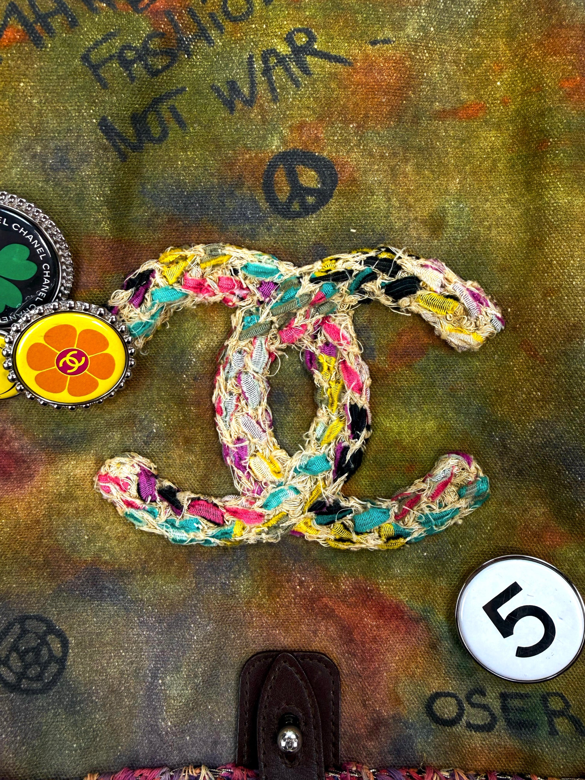 SS15 Chanel Graffiti ‘On The Pavements’ Canvas Crossbody Flap Messenger Bag