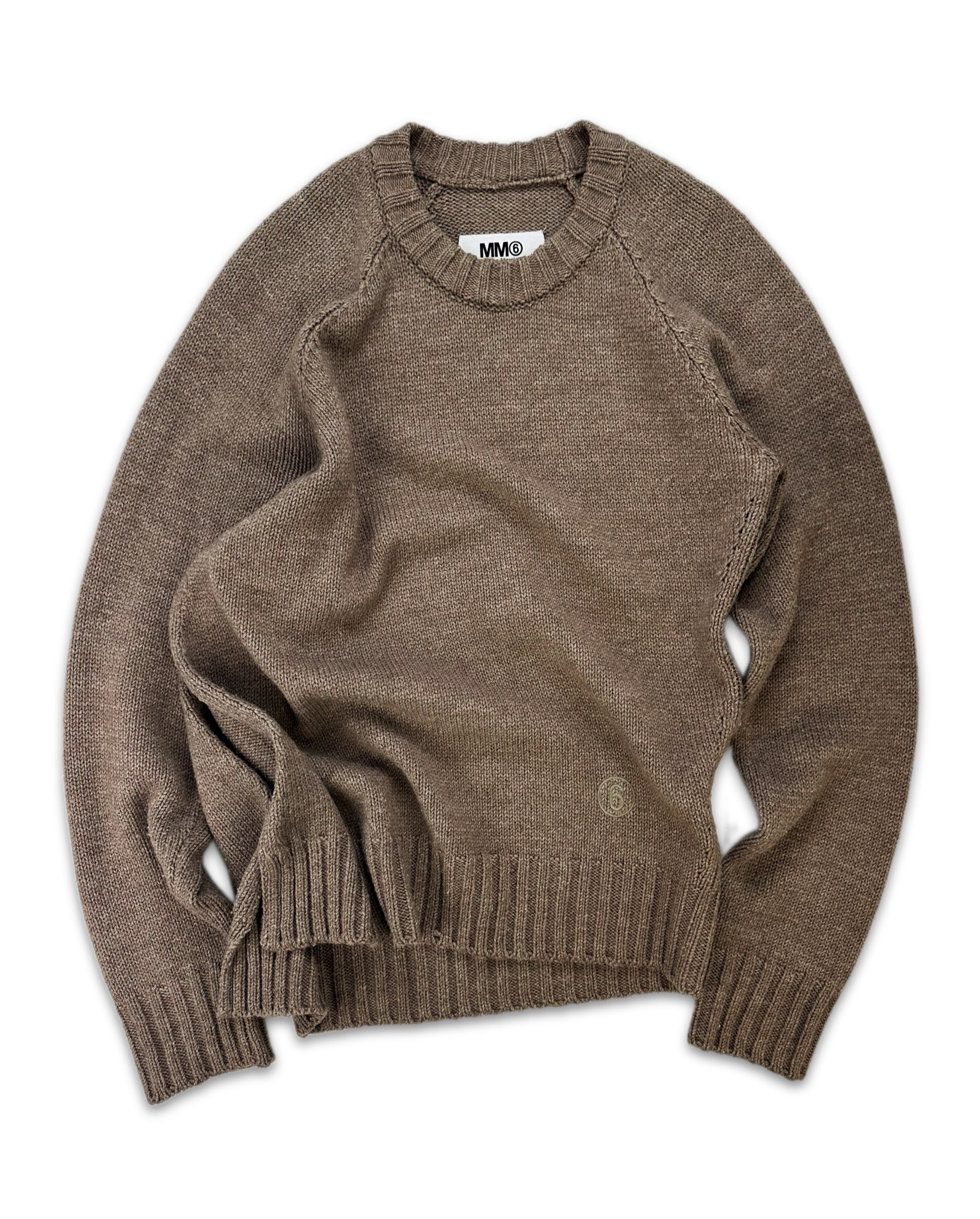 AW20 Maison Margiela MM6 Asymmetric Tan Knitted Sweater