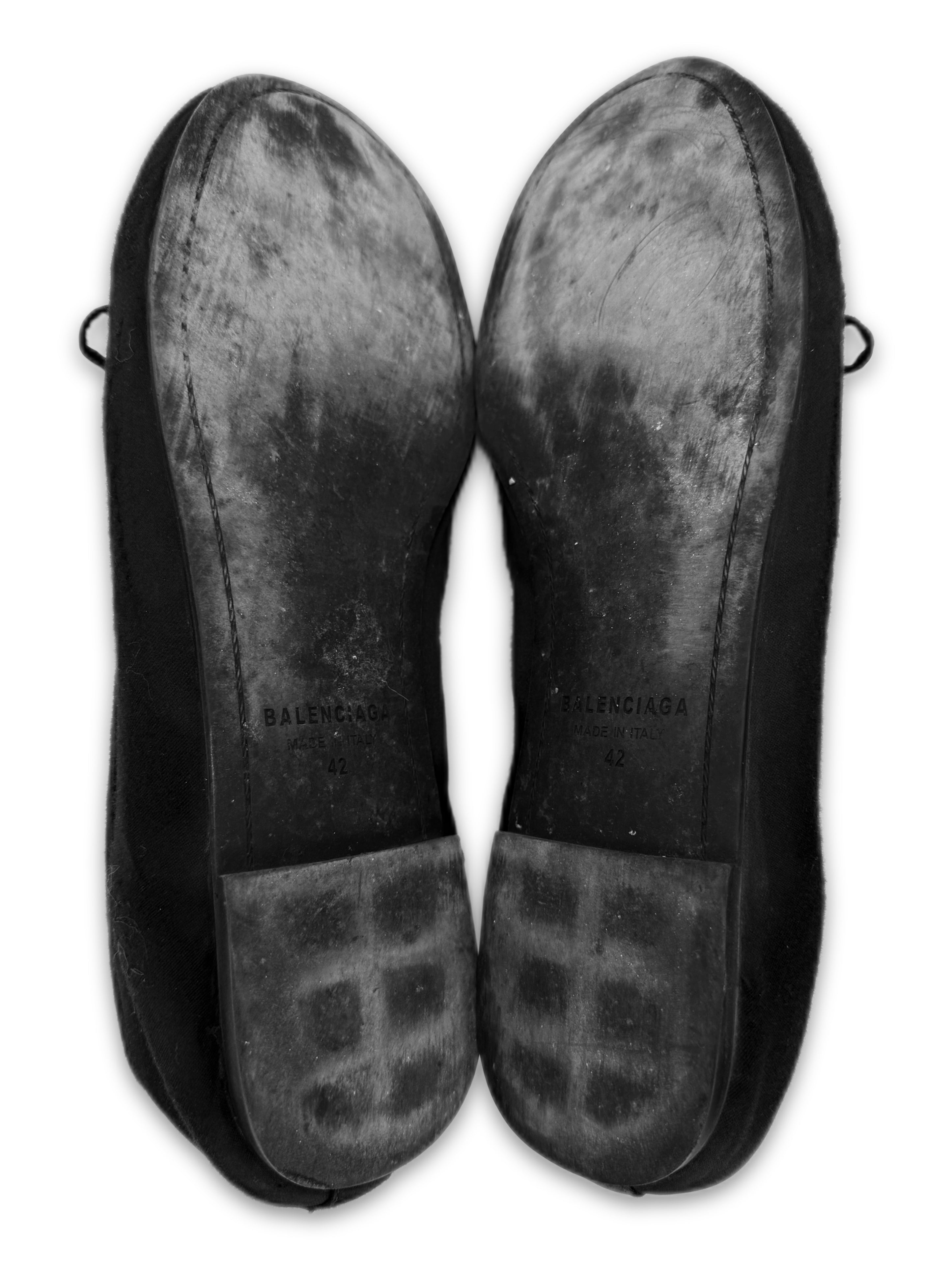 SS23 Balenciaga Mud Show Black Satin Leopold Ballet Flats