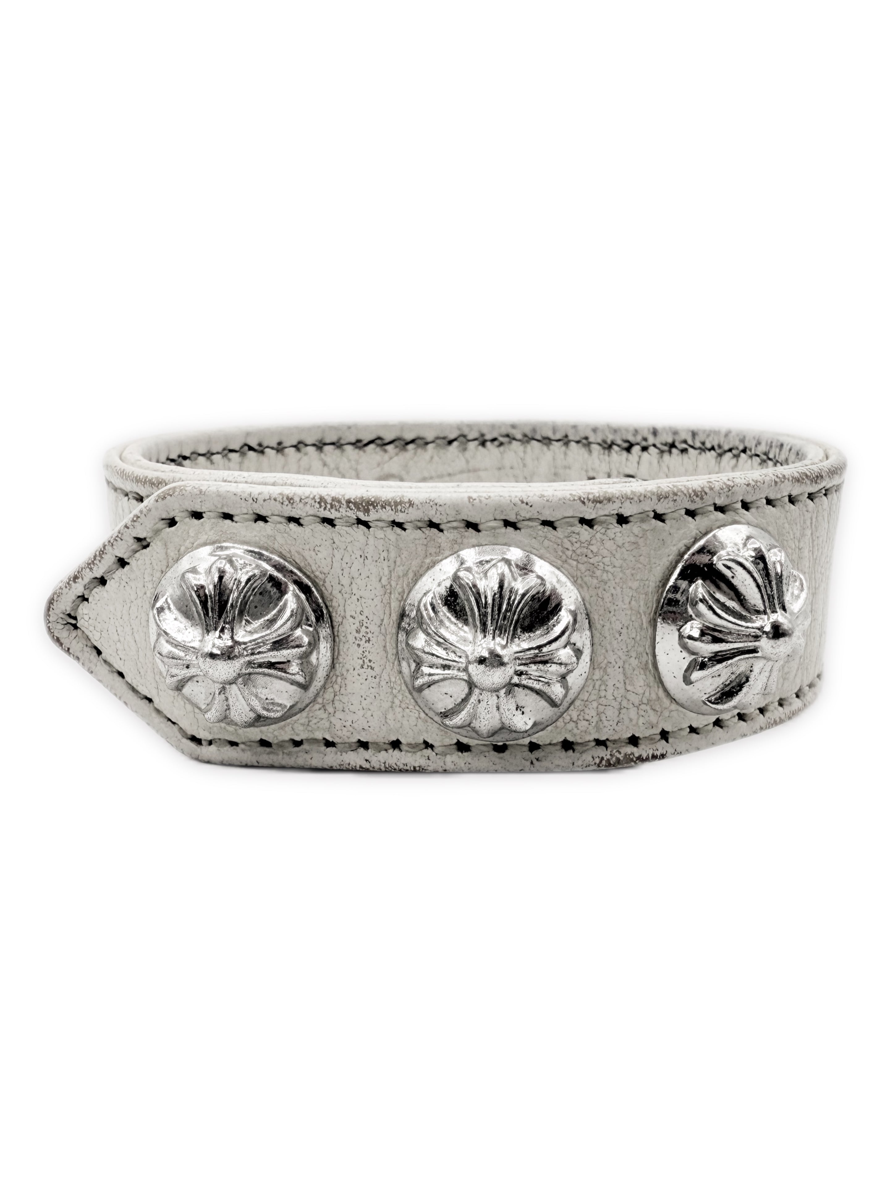 Chrome Hearts Rhodium Plus White Leather Snap Bracelet