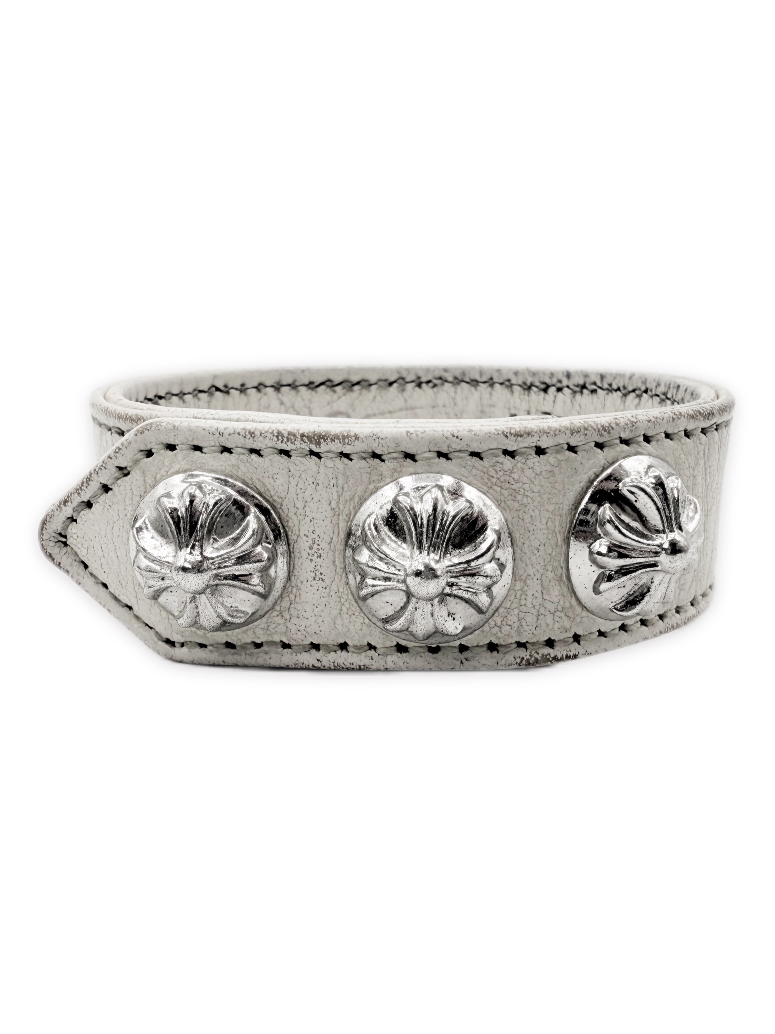 Chrome Hearts Rhodium Plus White Leather Snap Bracelet