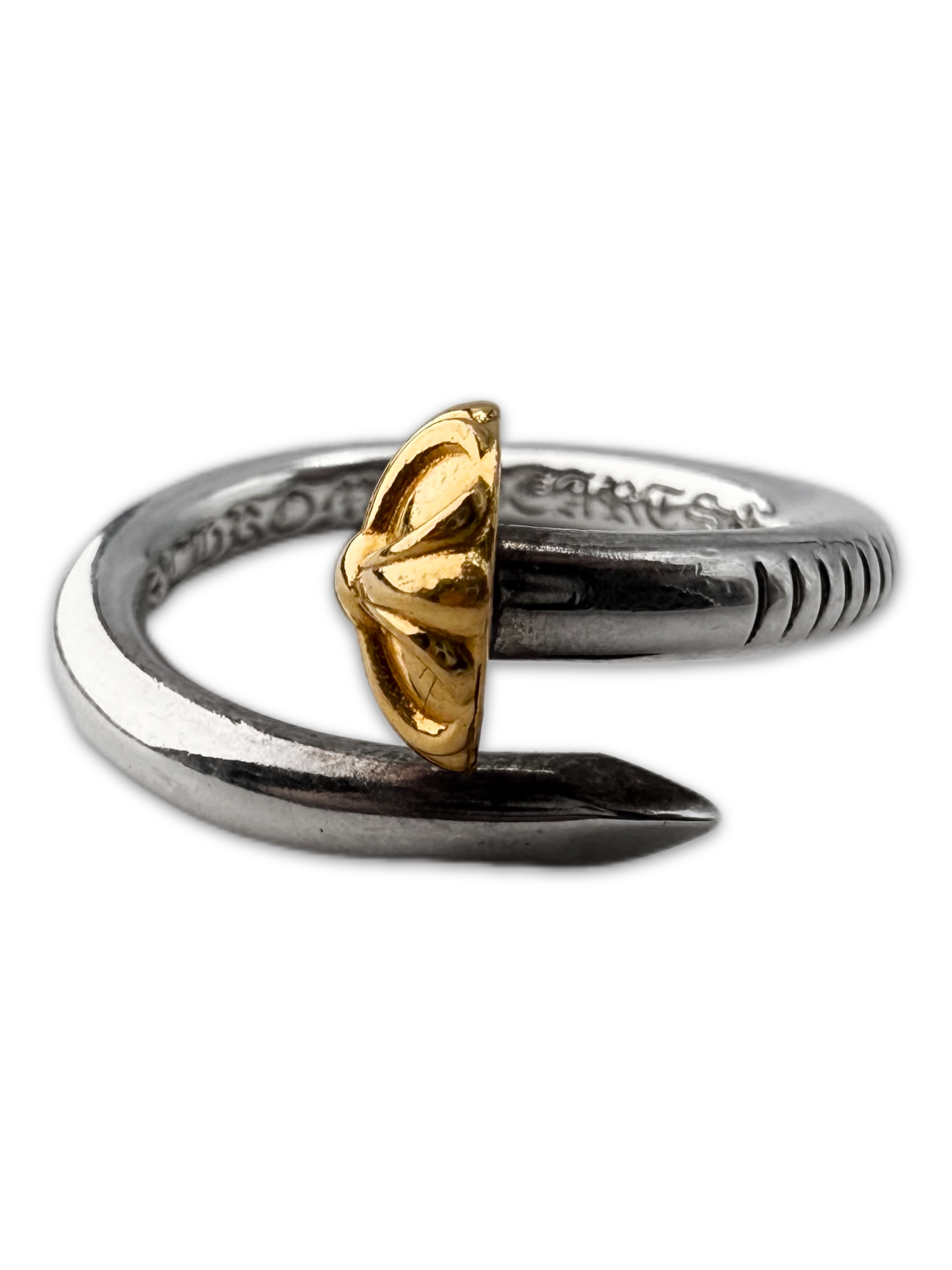 CHROME HEARTS 22K GOLD 'NAIL' SILVER CROSS RING | ArchiveThreads