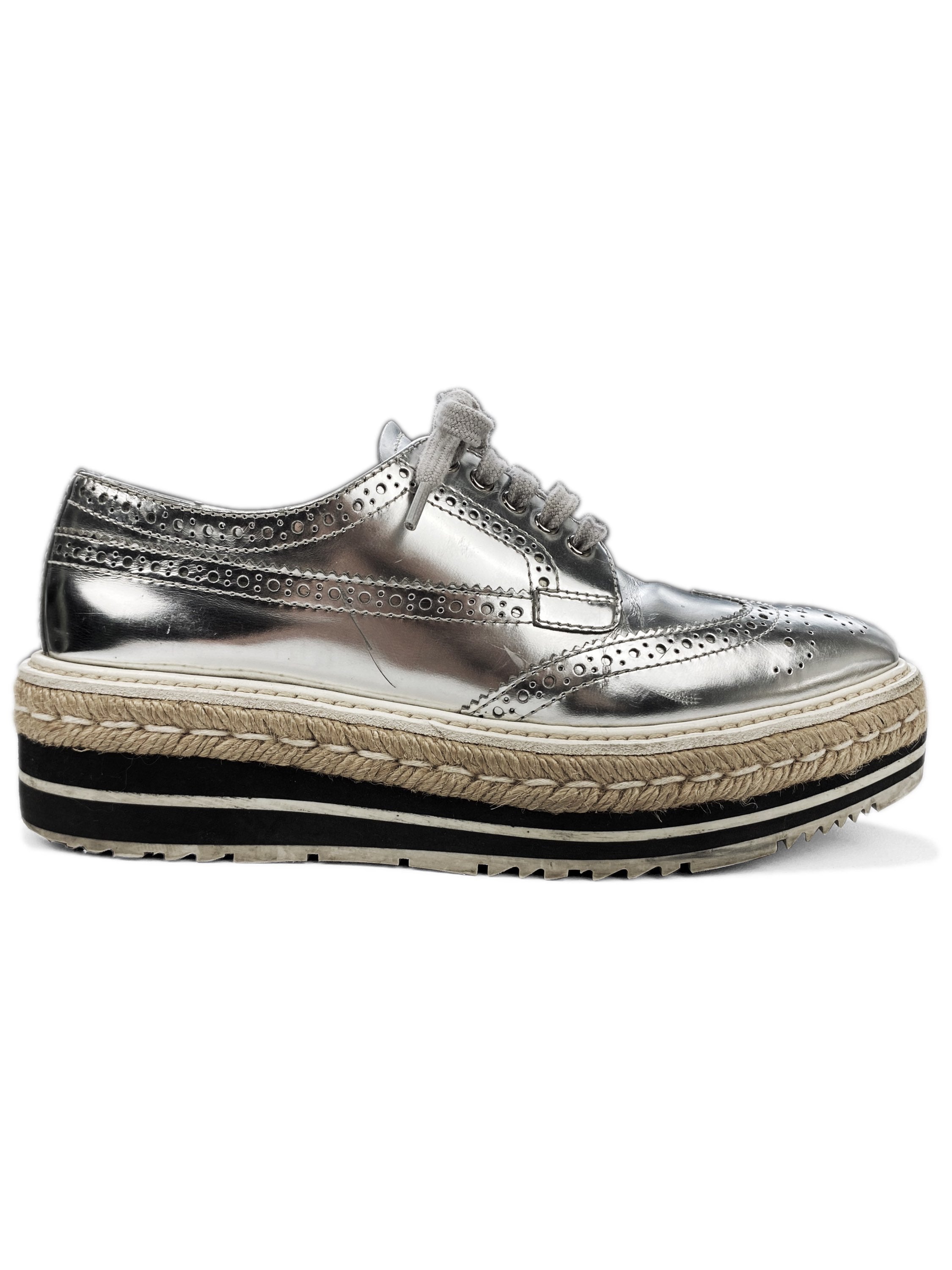 Prada Metallic Contrast Stitch Platfrom Sneakers