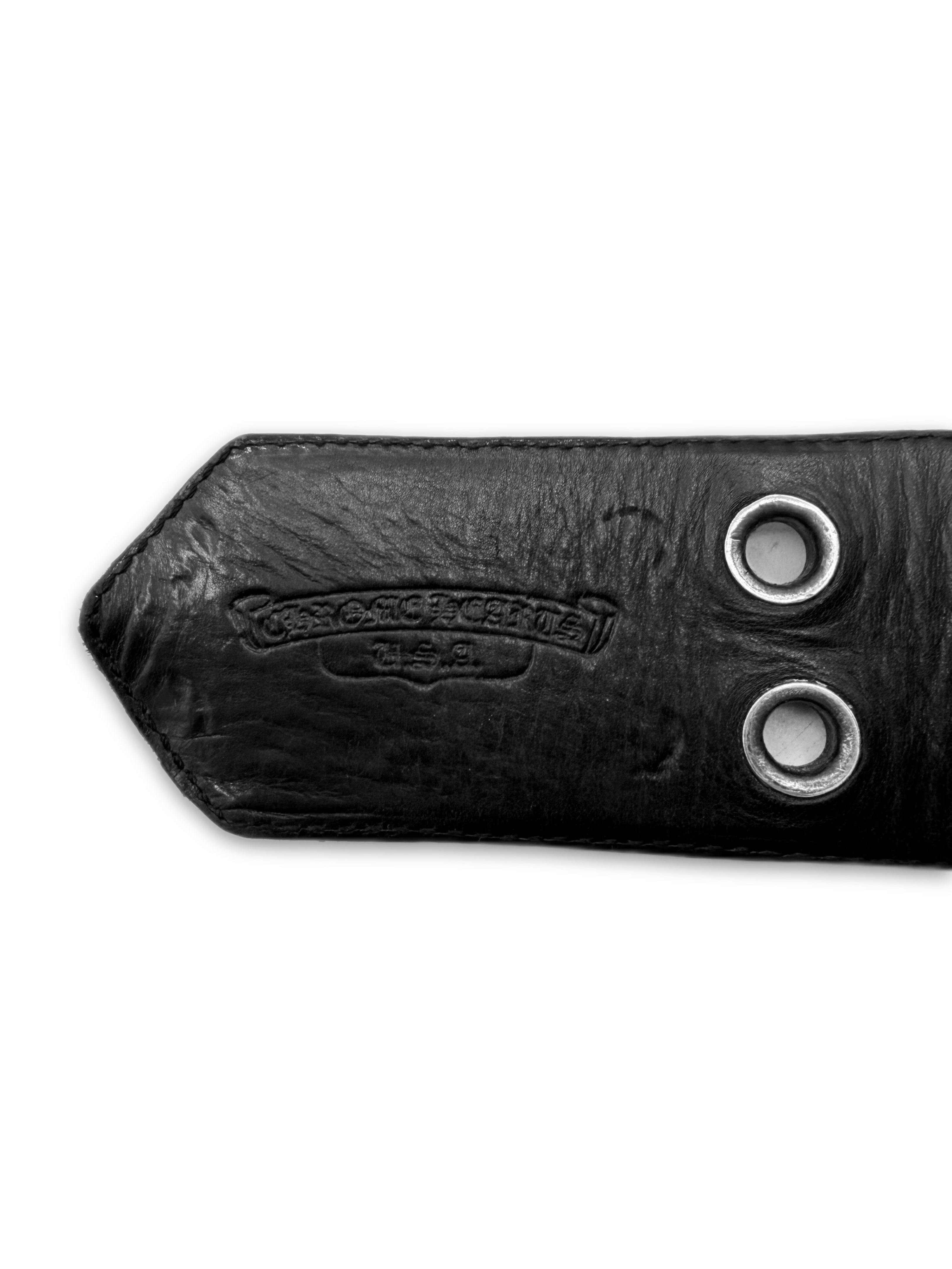Chrome Hearts Double Roller Eyelet Black Leather Grommet Belt
