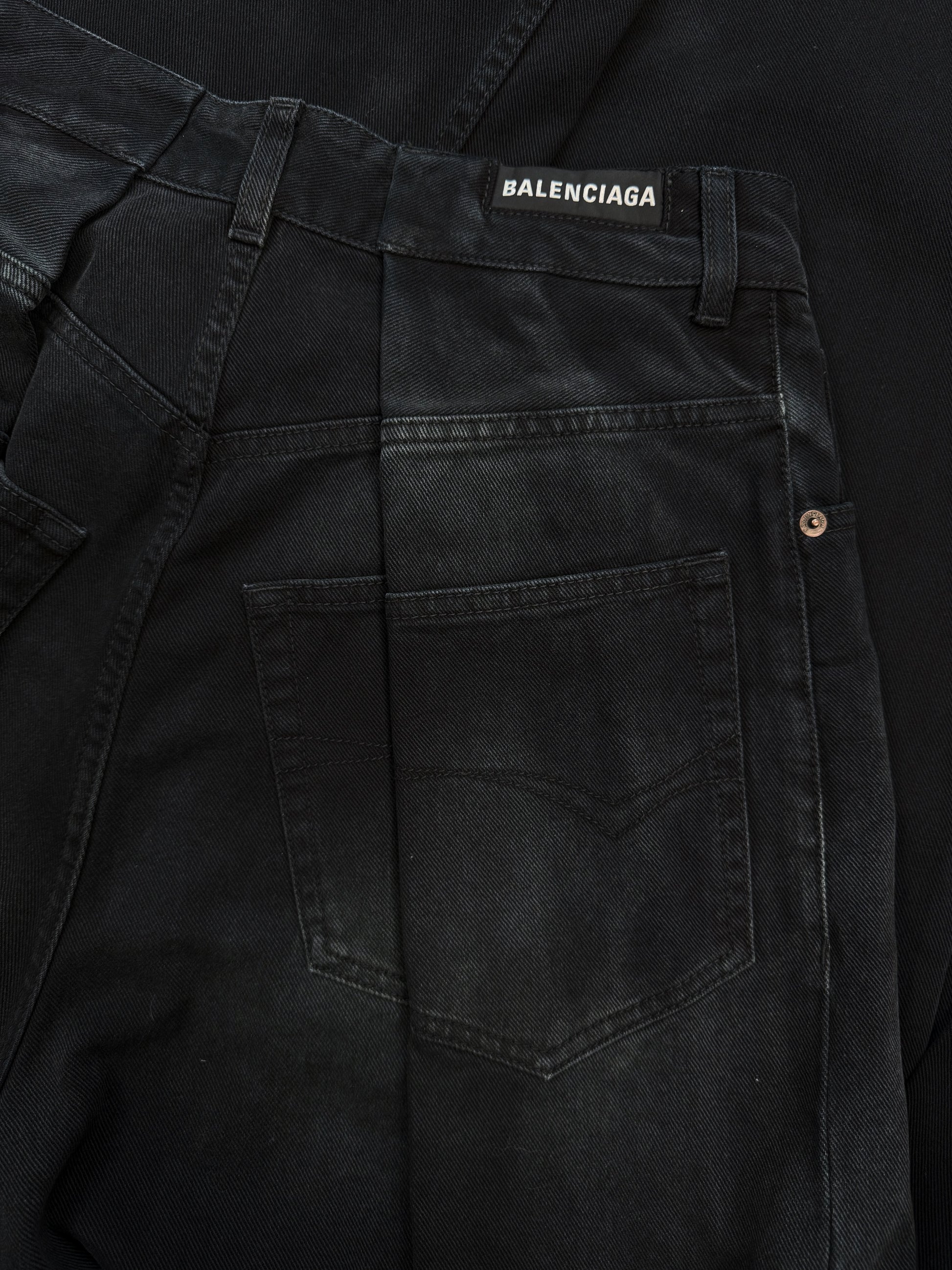 AW23 Balenciaga Double Layered Navy Blue Wide Cut Denim
