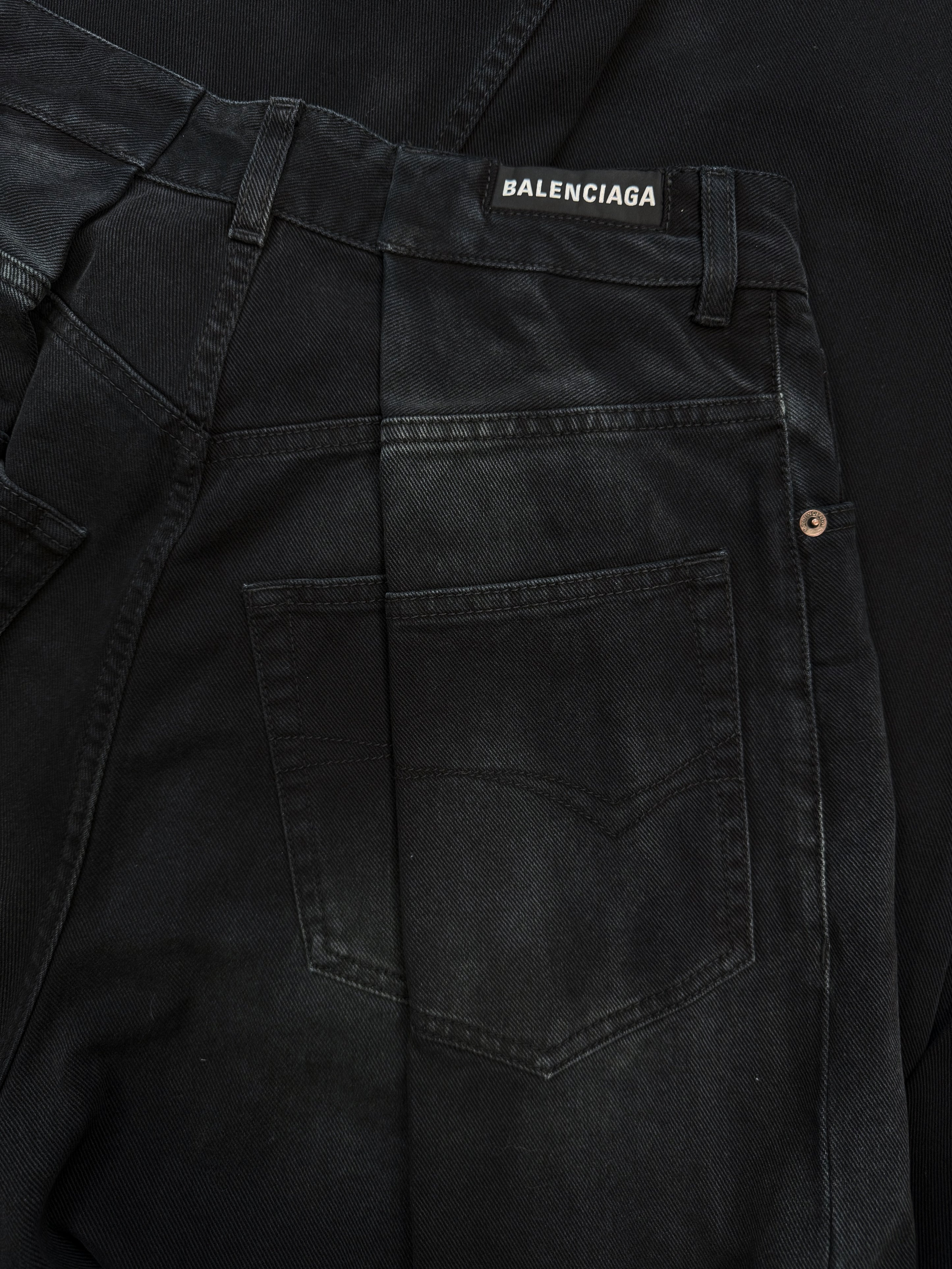 AW23 Balenciaga Double Layered Navy Blue Wide Cut Denim