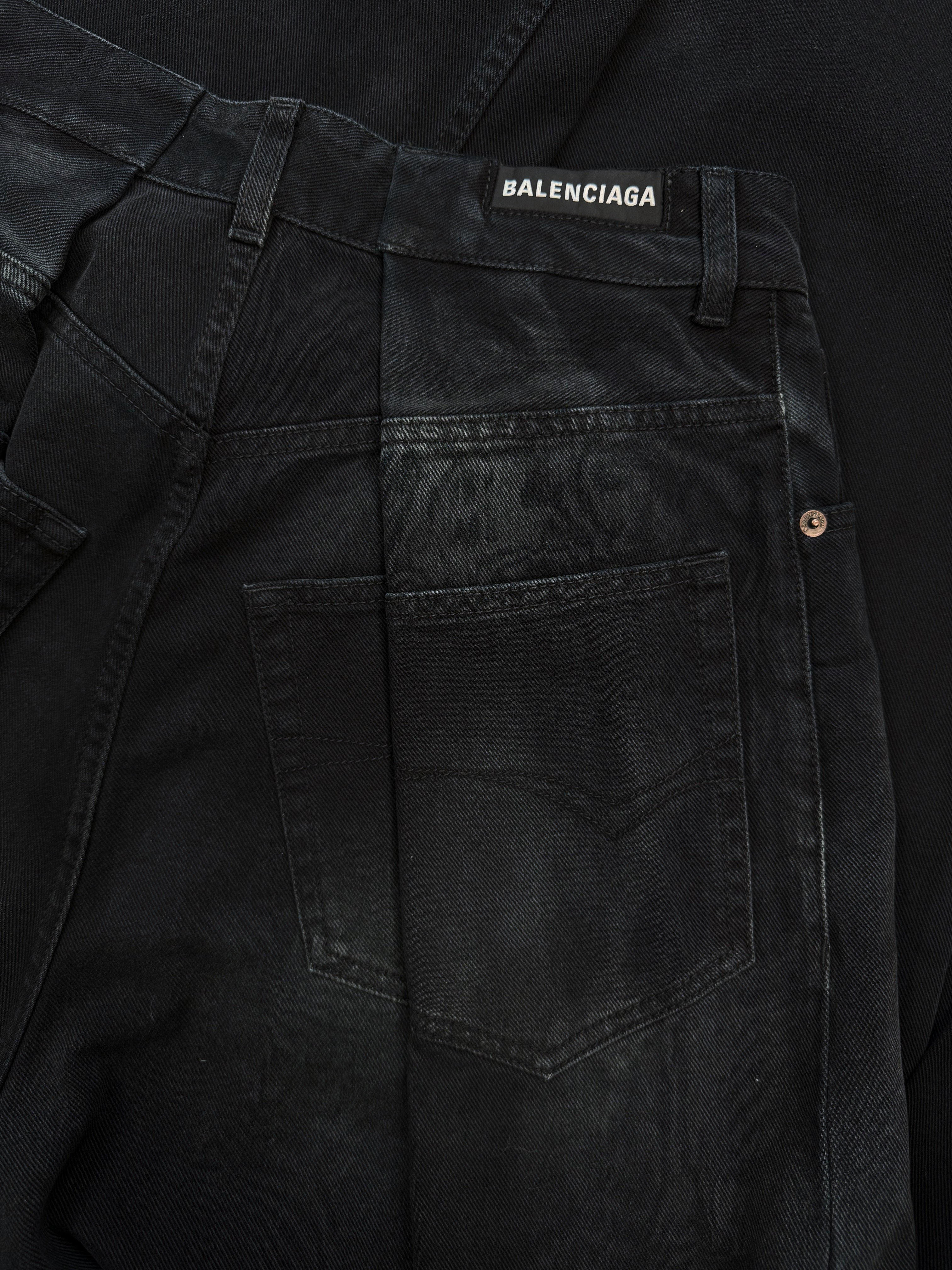 AW23 Balenciaga Double Layered Navy Blue Wide Cut Denim