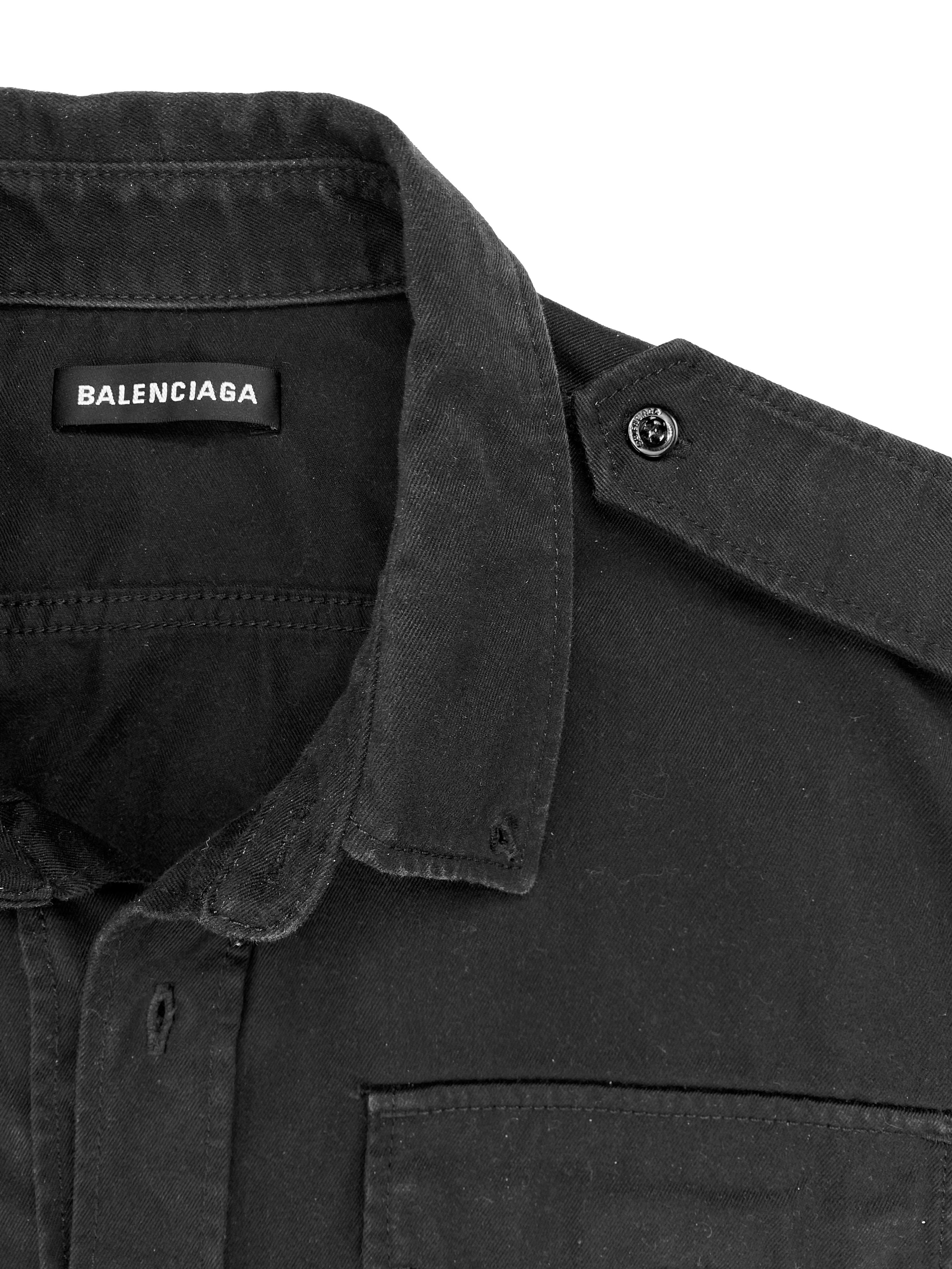 FW17 Balenciaga Cargo Pocket Embroidered Button Up Shirt