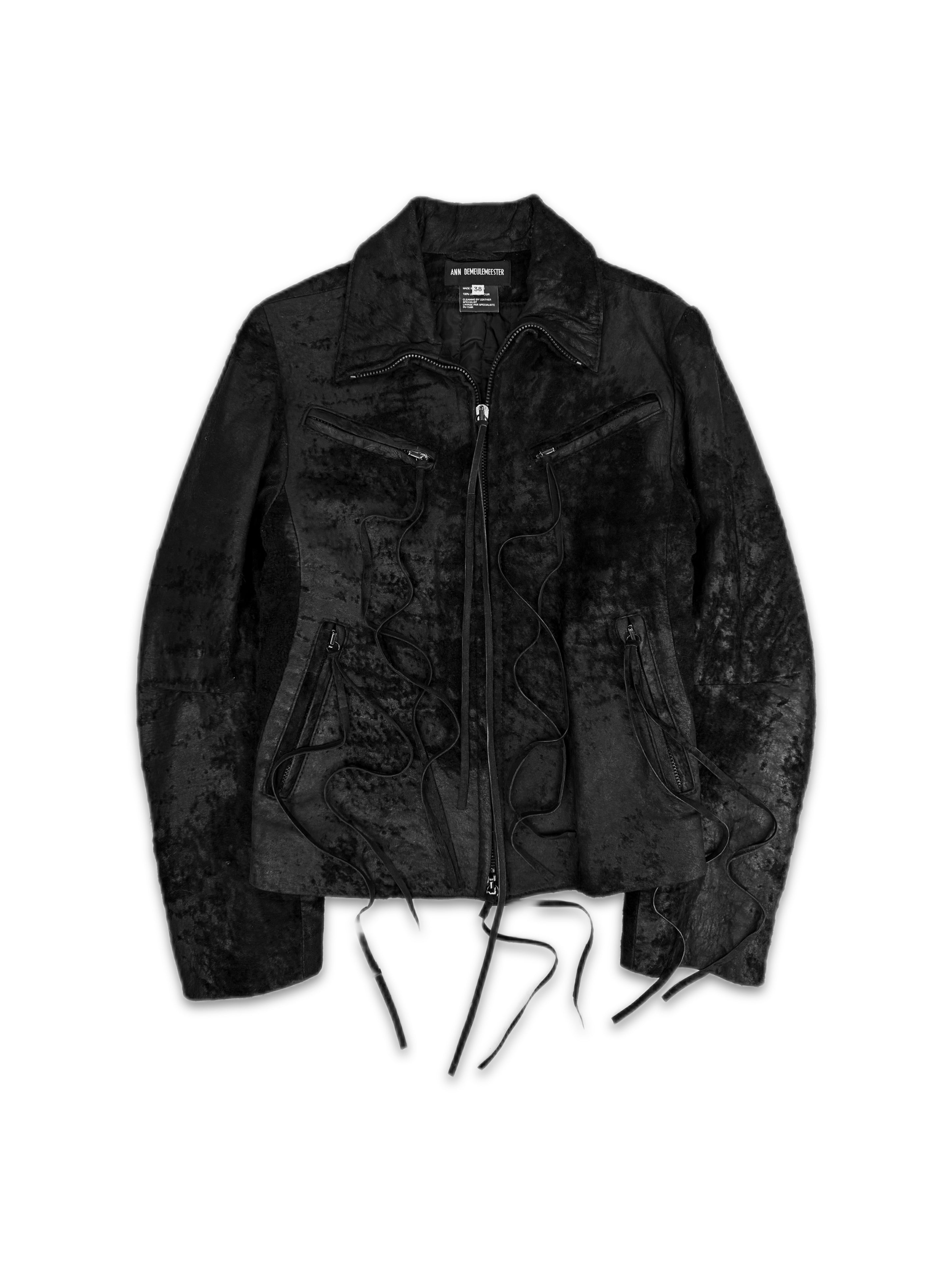 AW02 Ann Demeulemeester Pony Hair Tassel Black Full-zip Jacket