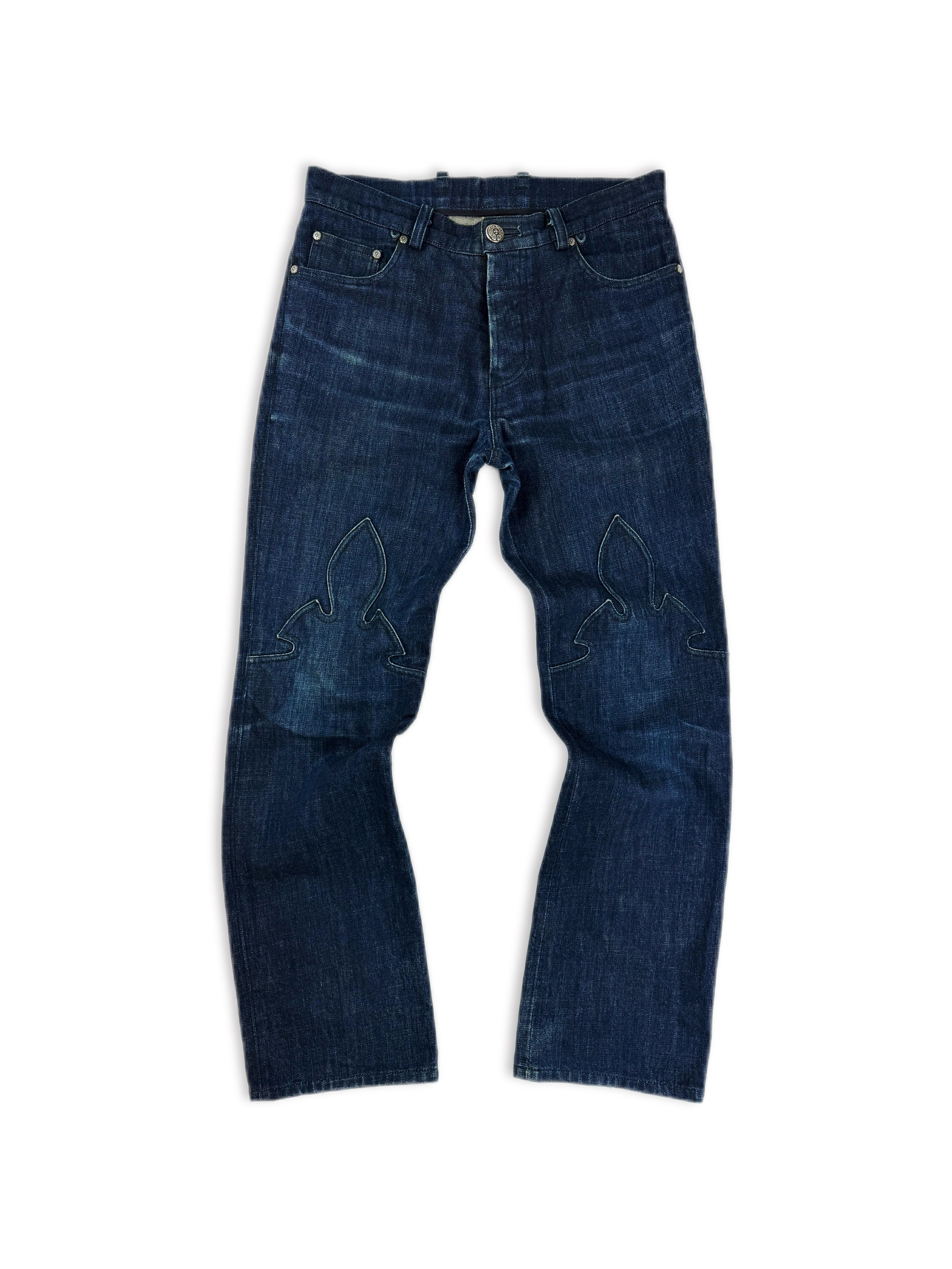 Chrome Hearts Fleur Knee Blue Dark Wash .925 Silver Jeans
