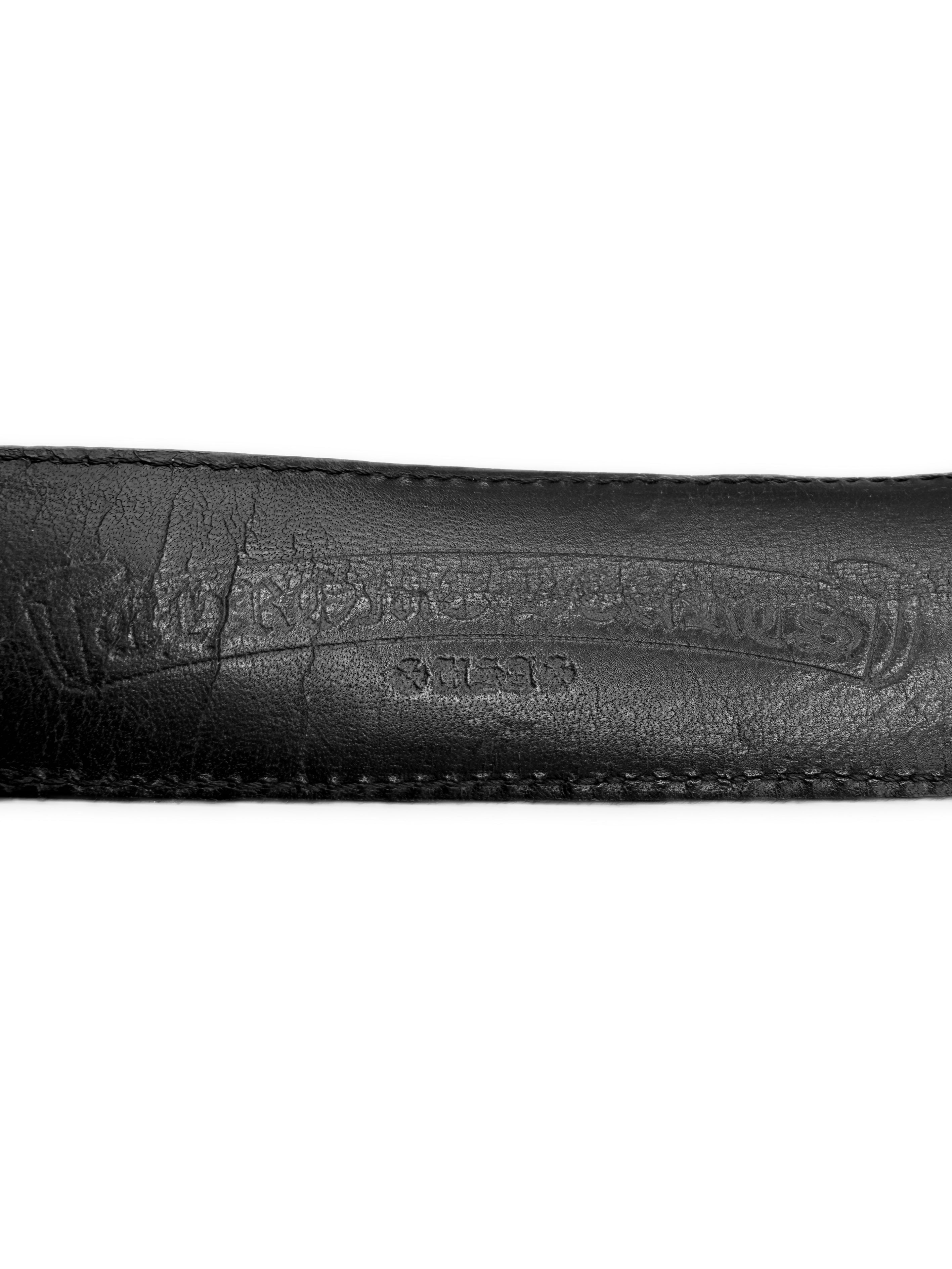 Chrome Hearts Cemetery Cross Patch Black Leather Belt Strap