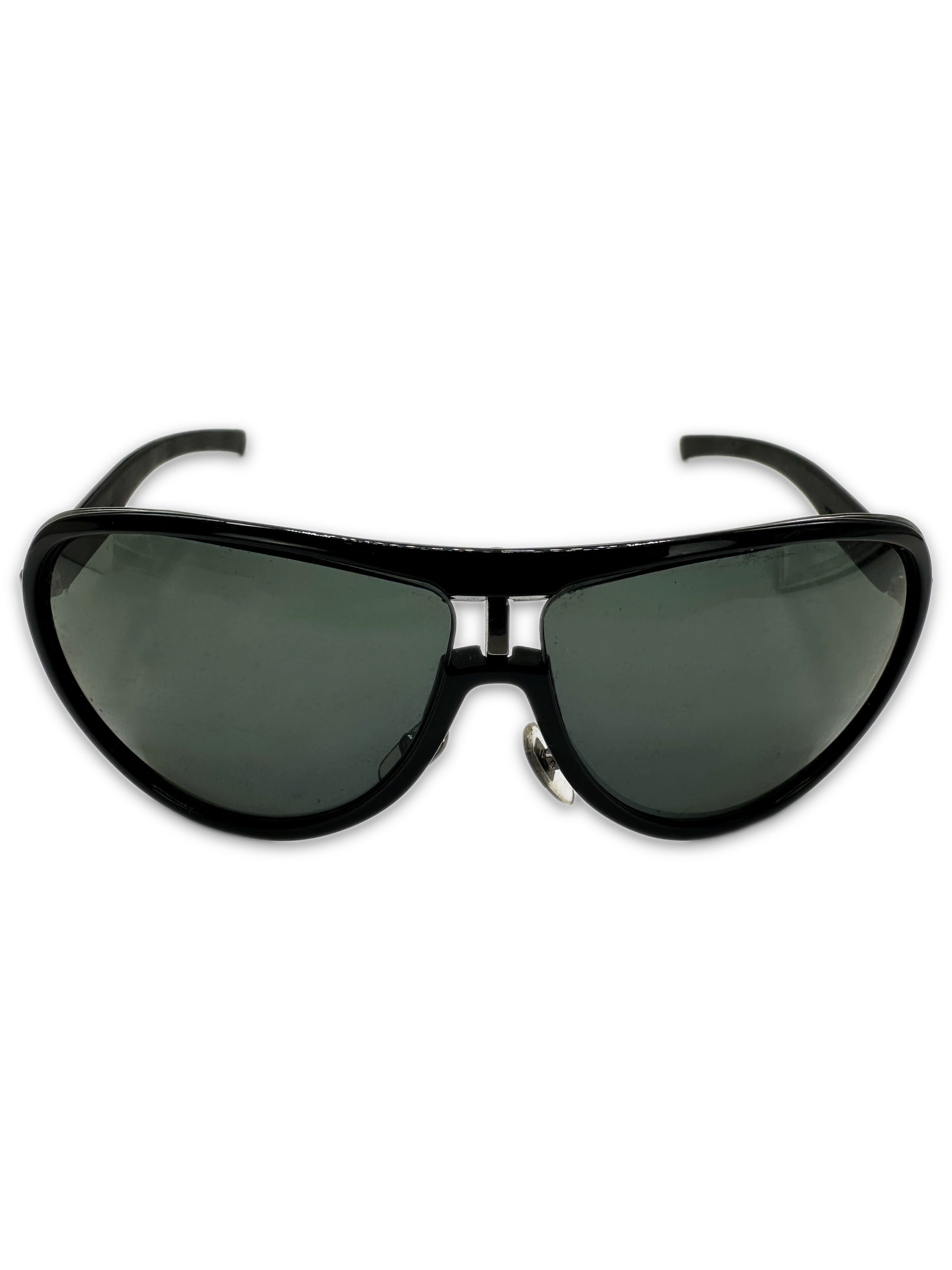 00s Gucci Etched Logo Silver Green Tint Aviator Sunglasses