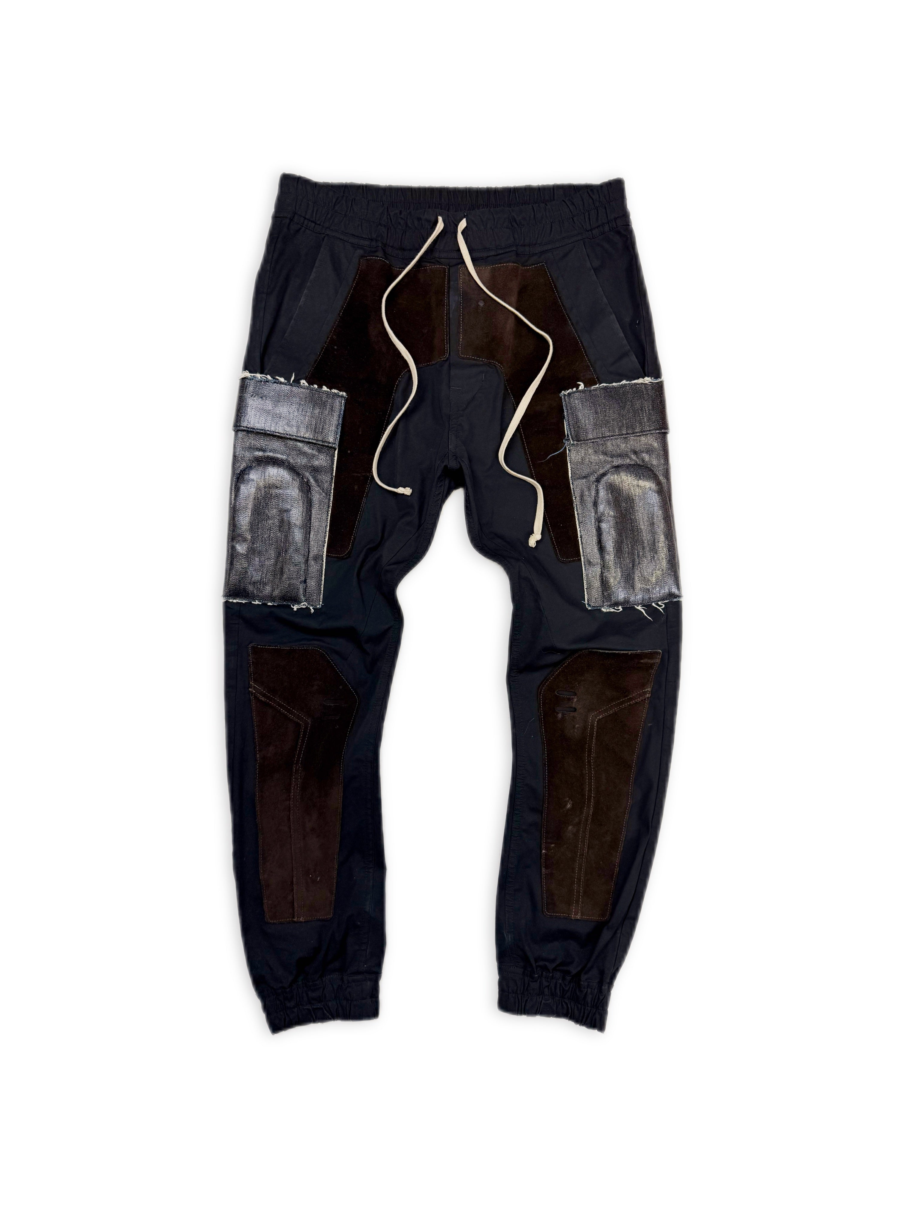 AW19 Rick Owens ‘Larry’ Suede Patch Waxed Cargo Pocket Jogger Pants