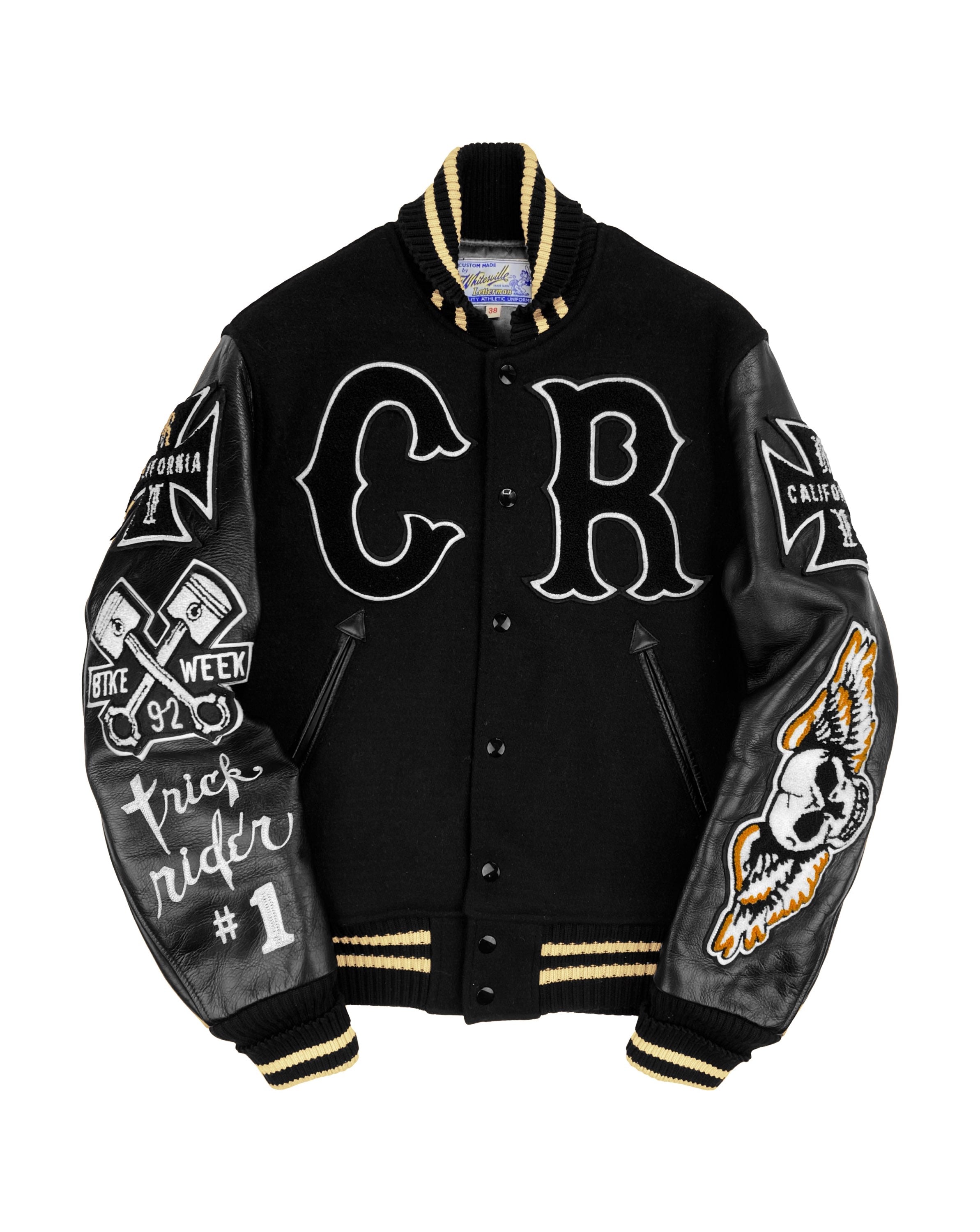 1960s Whitesville ‘Skull Pile’ Leather Chenille Patched Varsity Jacket