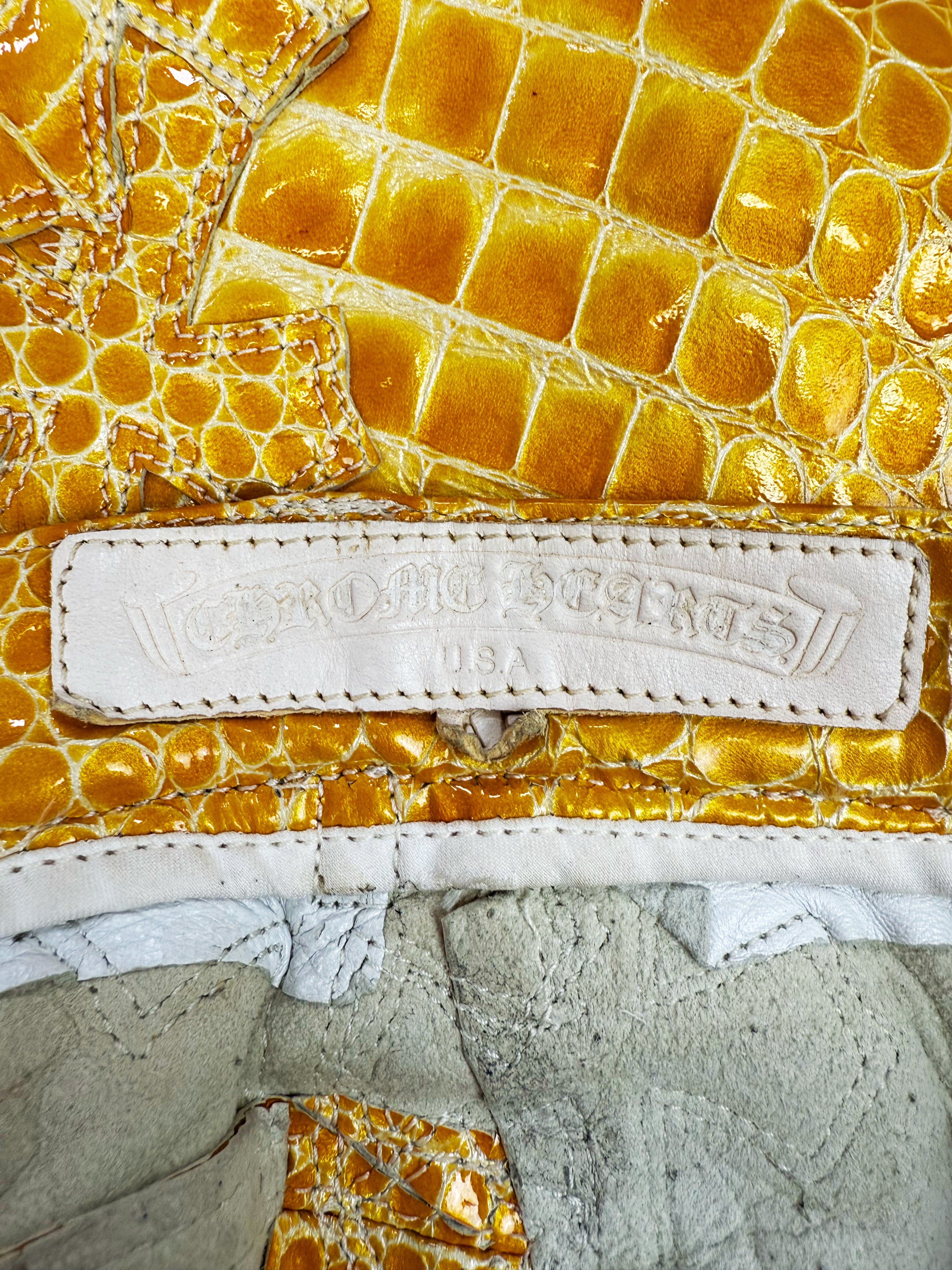 Chrome Hearts 1/1 56 Cross Patch Faux Crocodile Leather Pants
