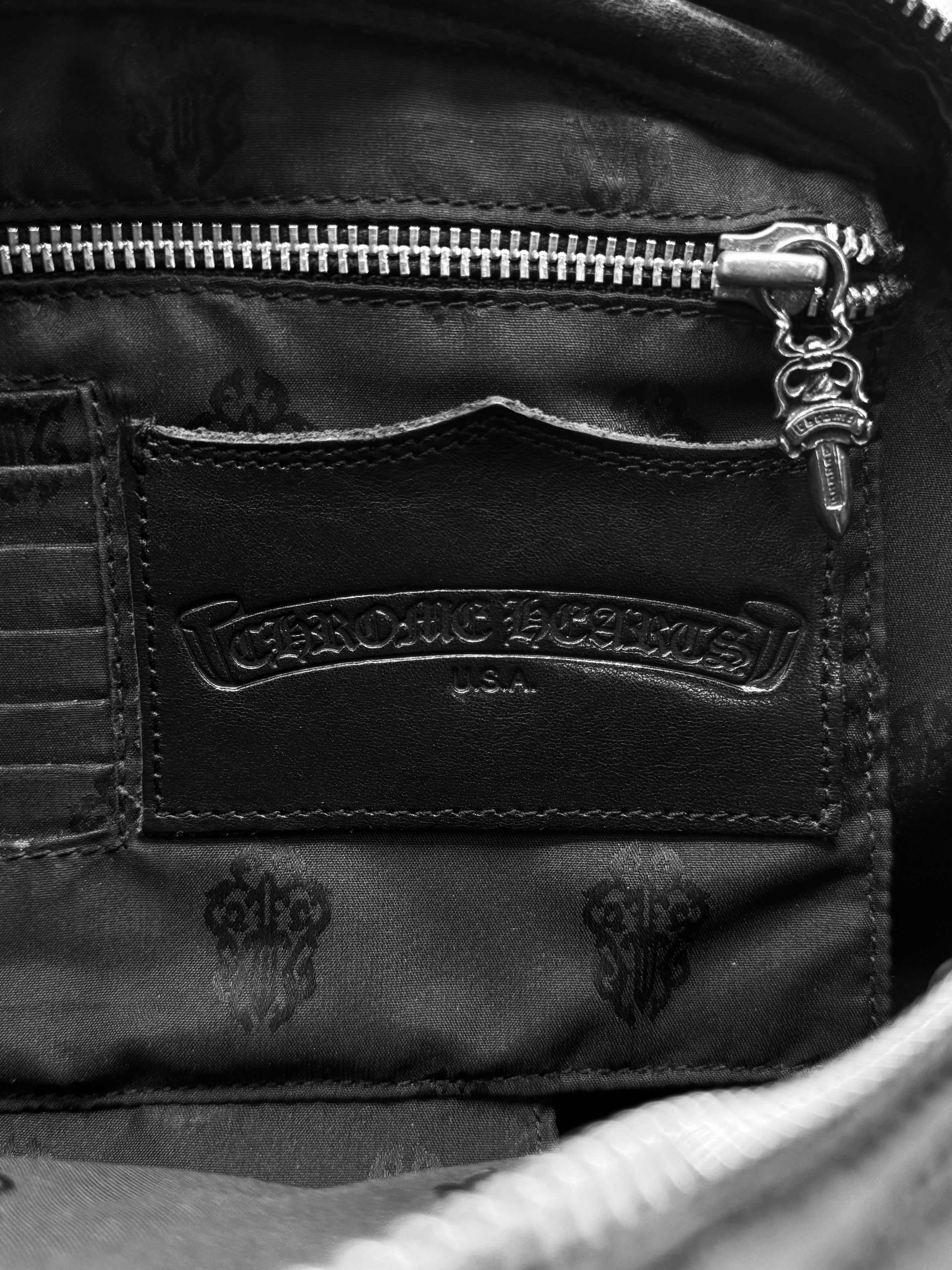 Chrome Hearts Cemetery Cross Patch Black Pony Hair Leather Gym Bag