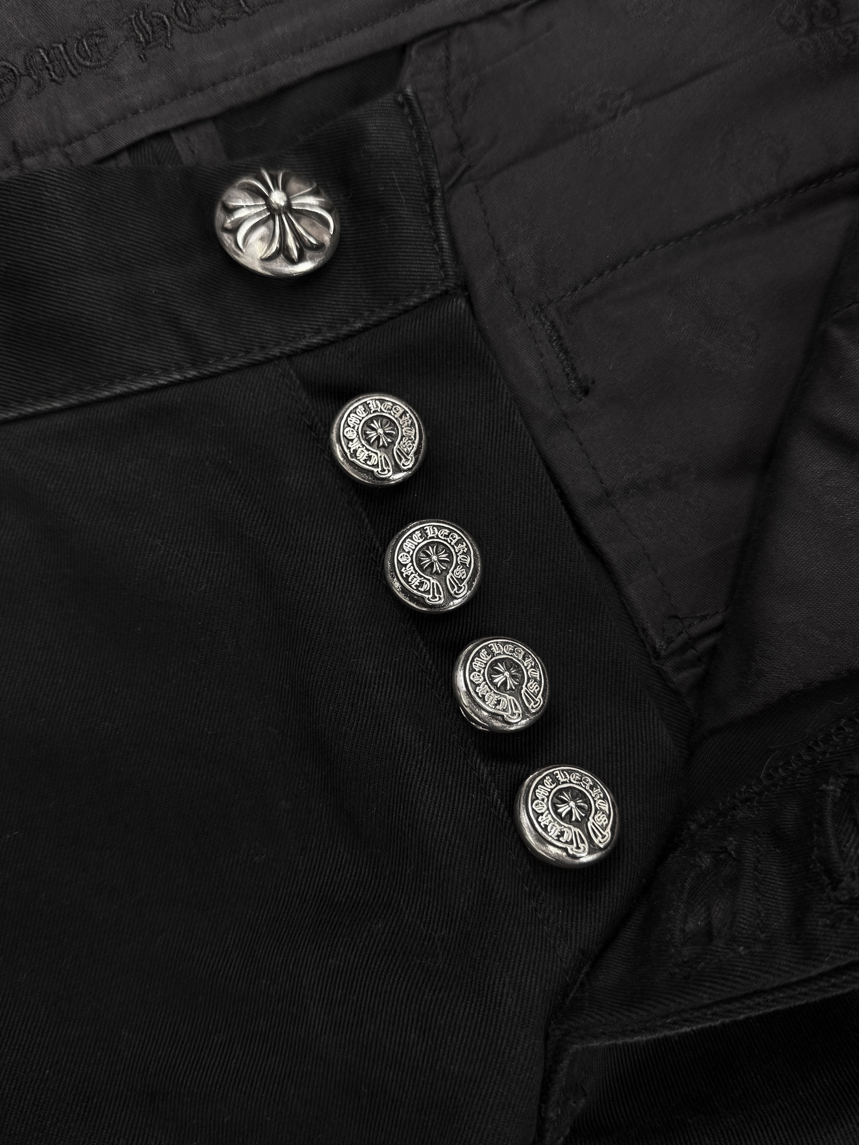 Chrome Hearts Leather Tab Black Boot Cut Chino Work Pants