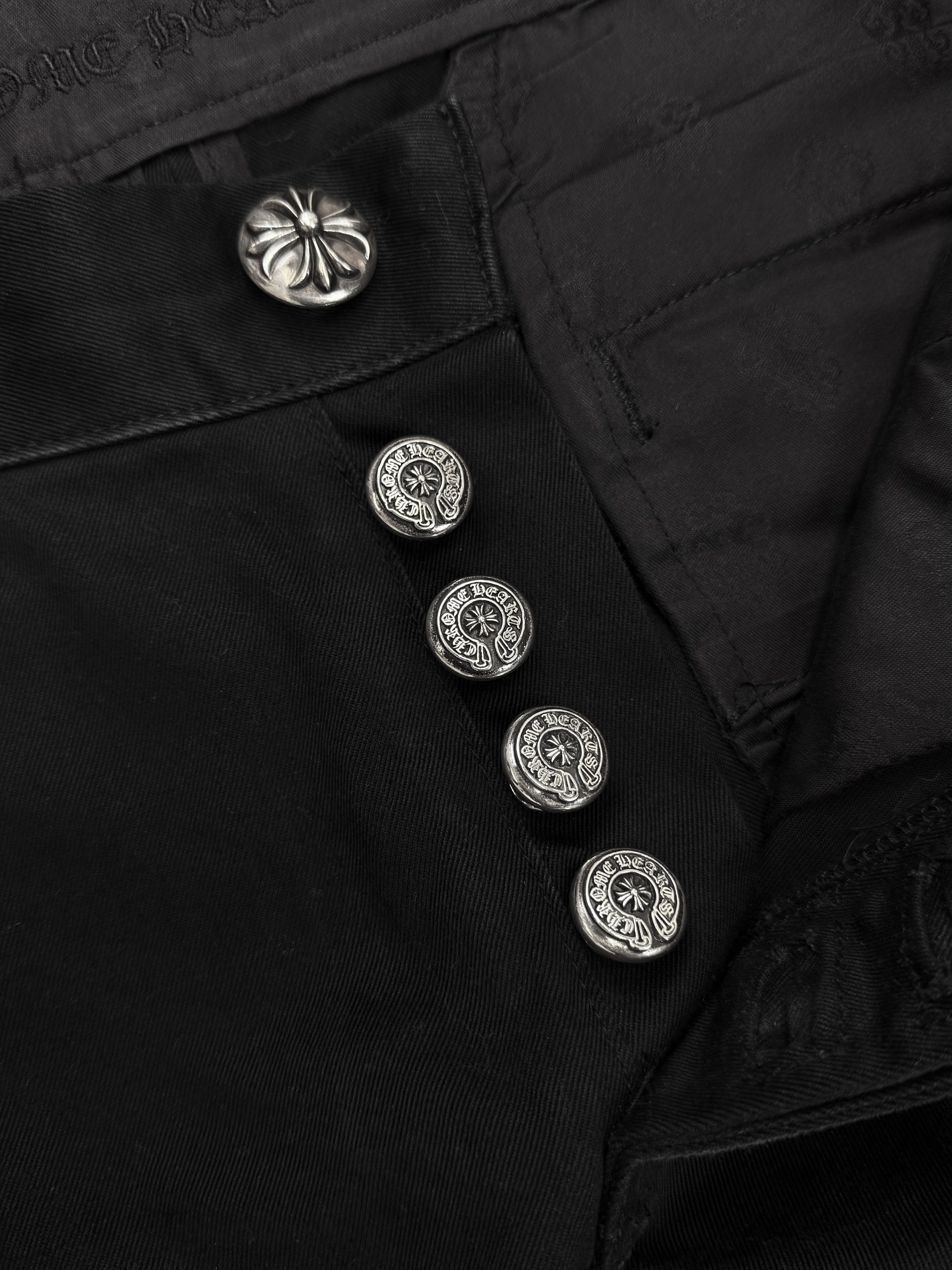 Chrome Hearts Leather Tab Black Boot Cut Chino Work Pants