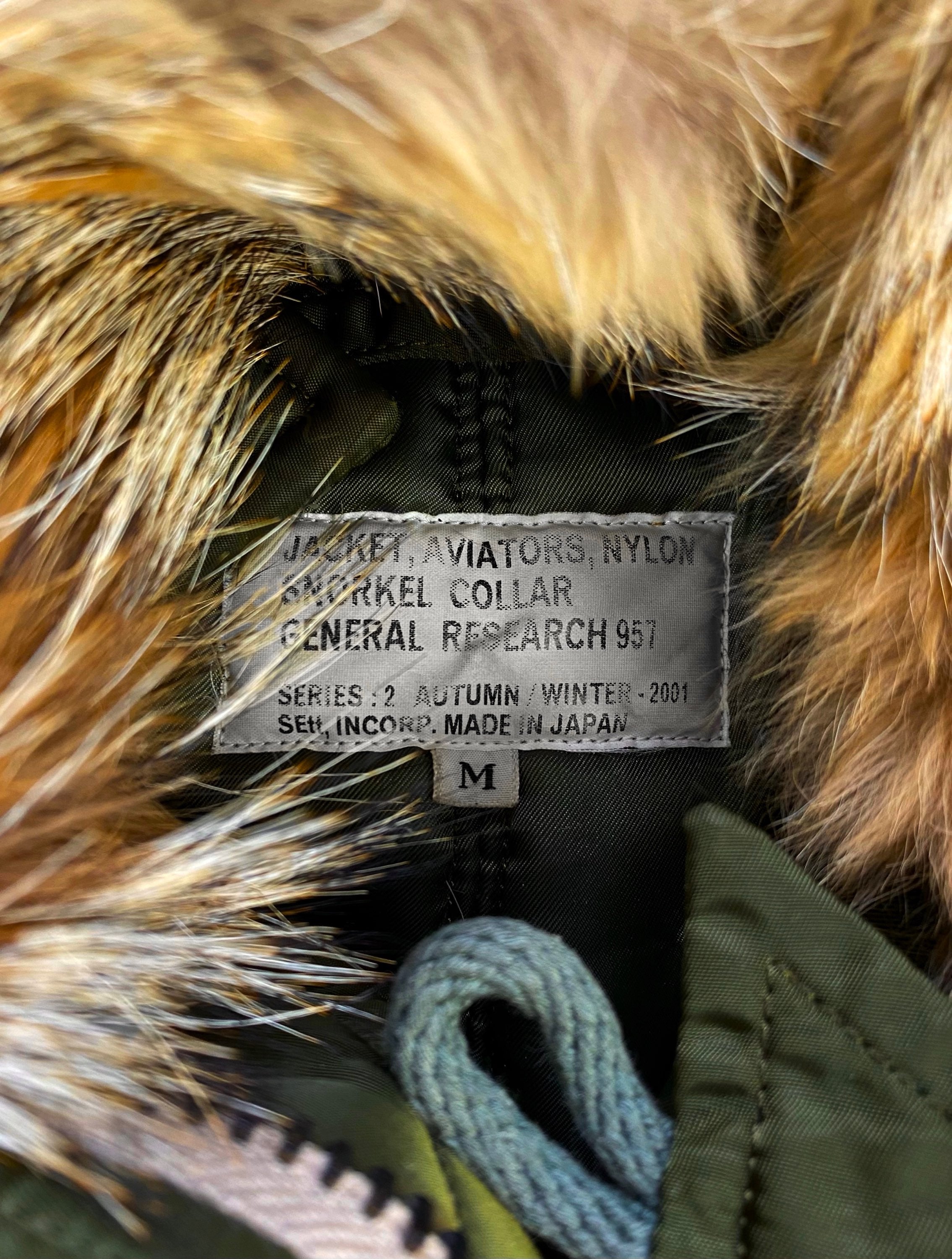AW01 General Research ‘Snorkel Collar’ Fur Olive MA-1 Bomber Jacket