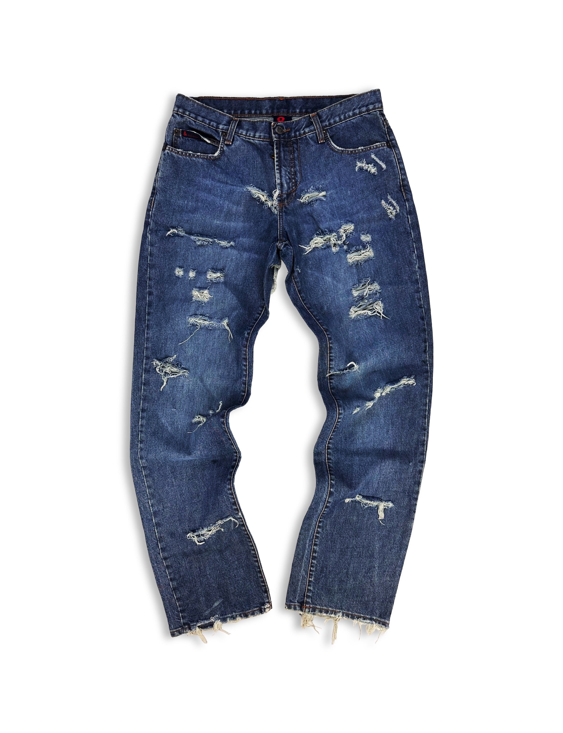 00s Dolce &amp; Gabbana Distressed Navy Blue Denim