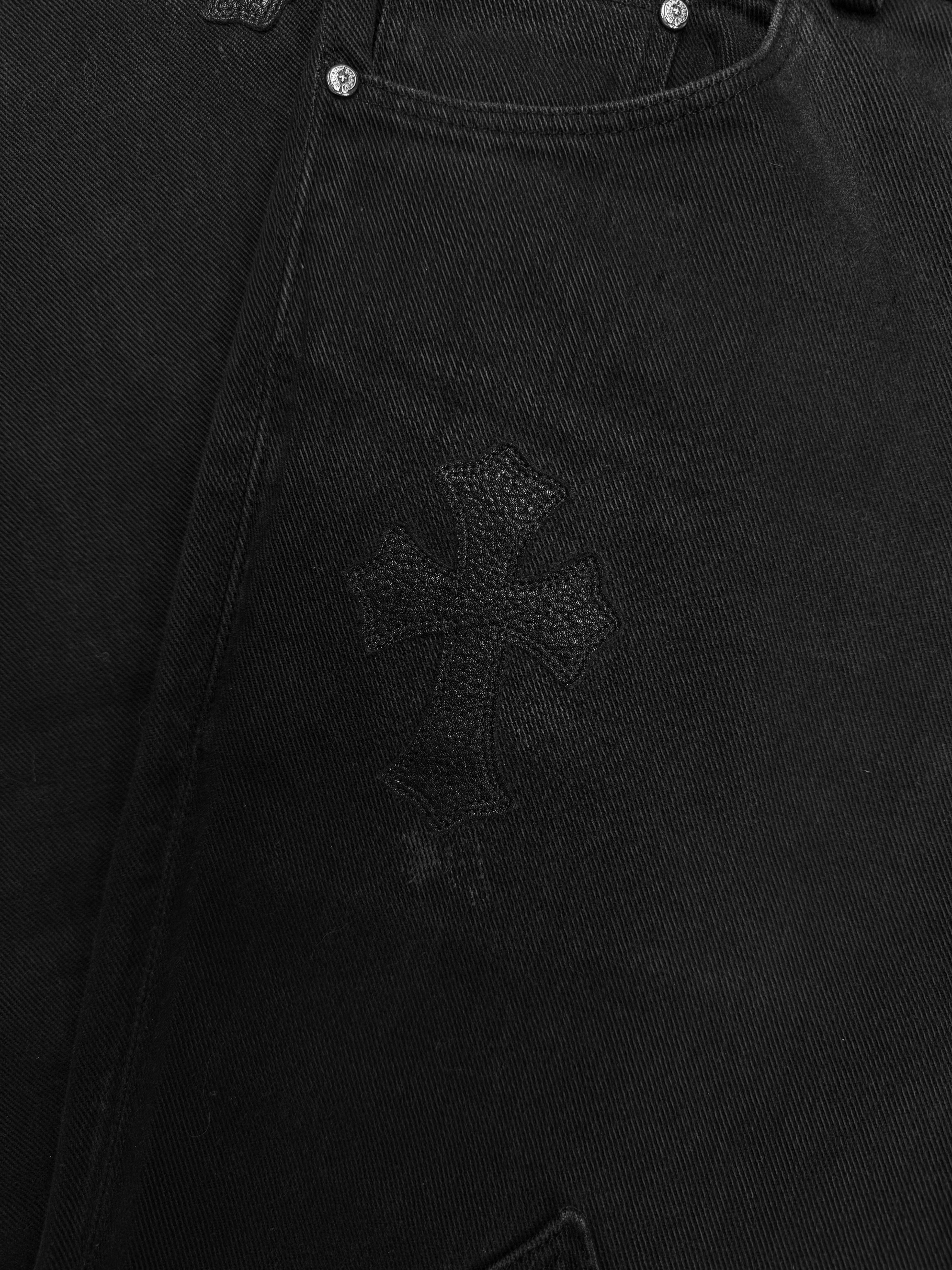 Chrome Hearts 11 Cross Patch Fleur Knee Black .925 Silver Denim