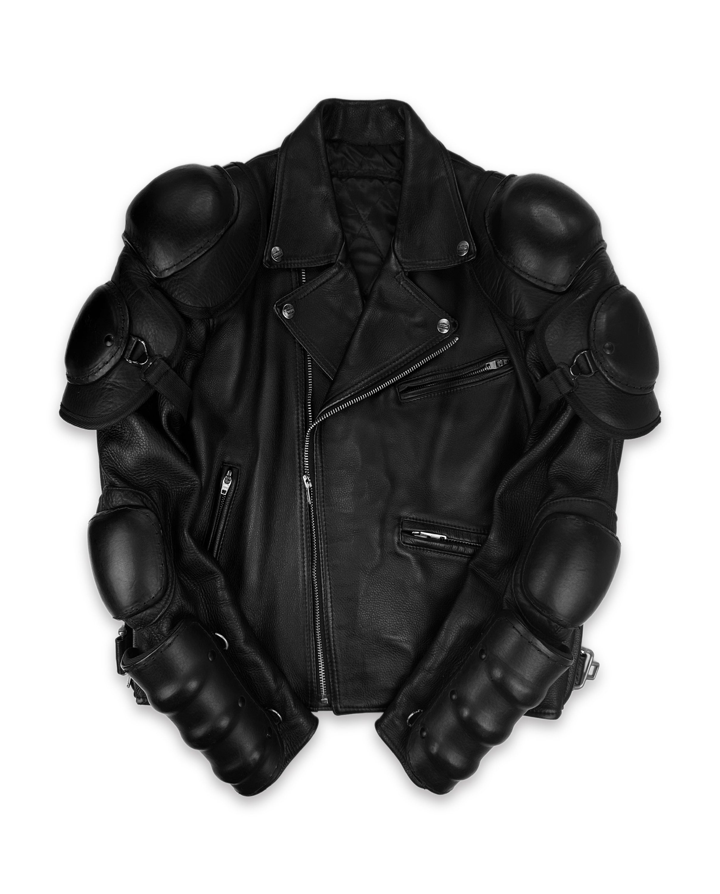 00s Kadoya ‘Battle Suit’ Armoured Black Leather Biker Jacket