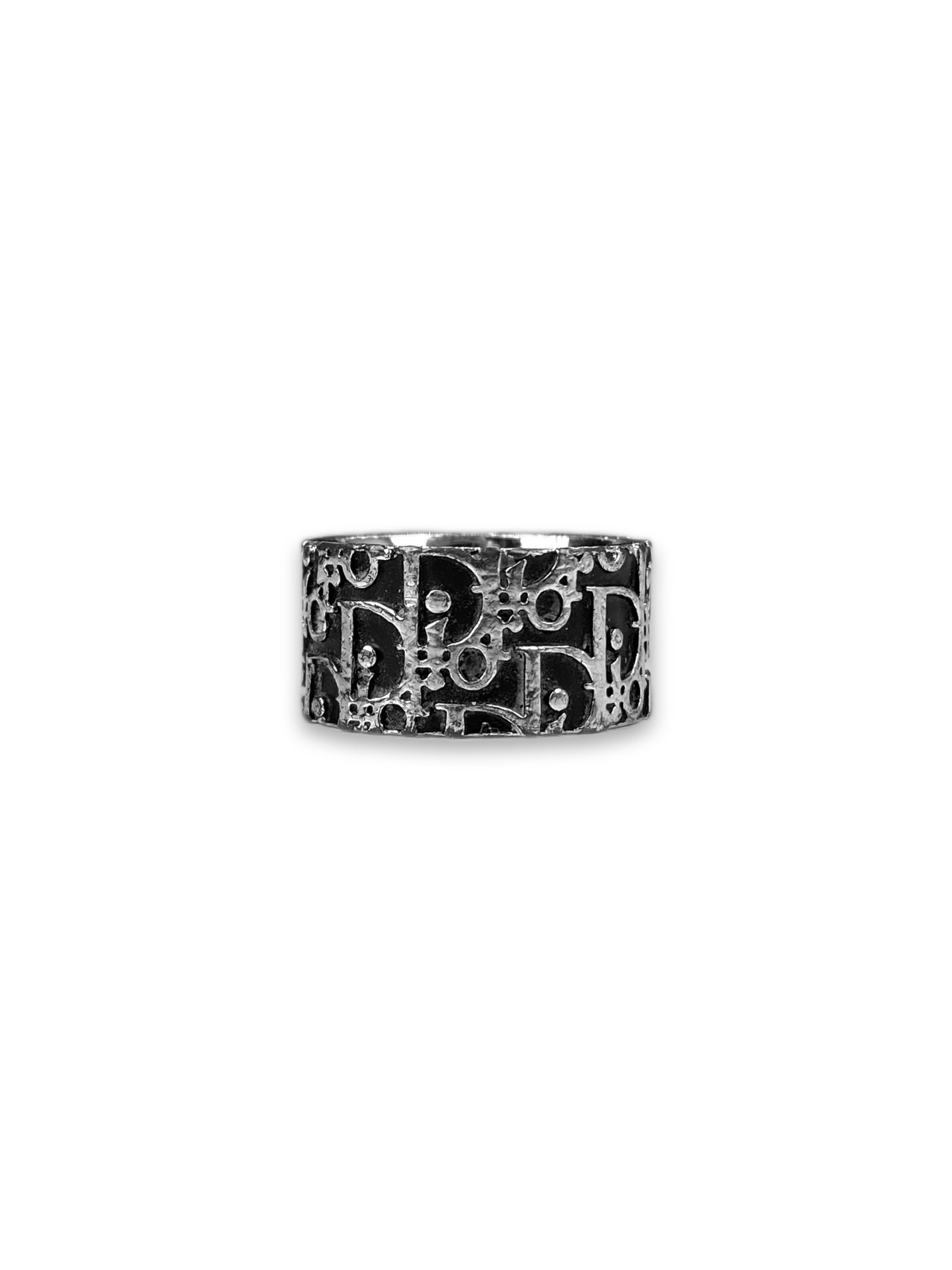 00s Dior ‘2’ Black Trotter Monogram Silver Ring