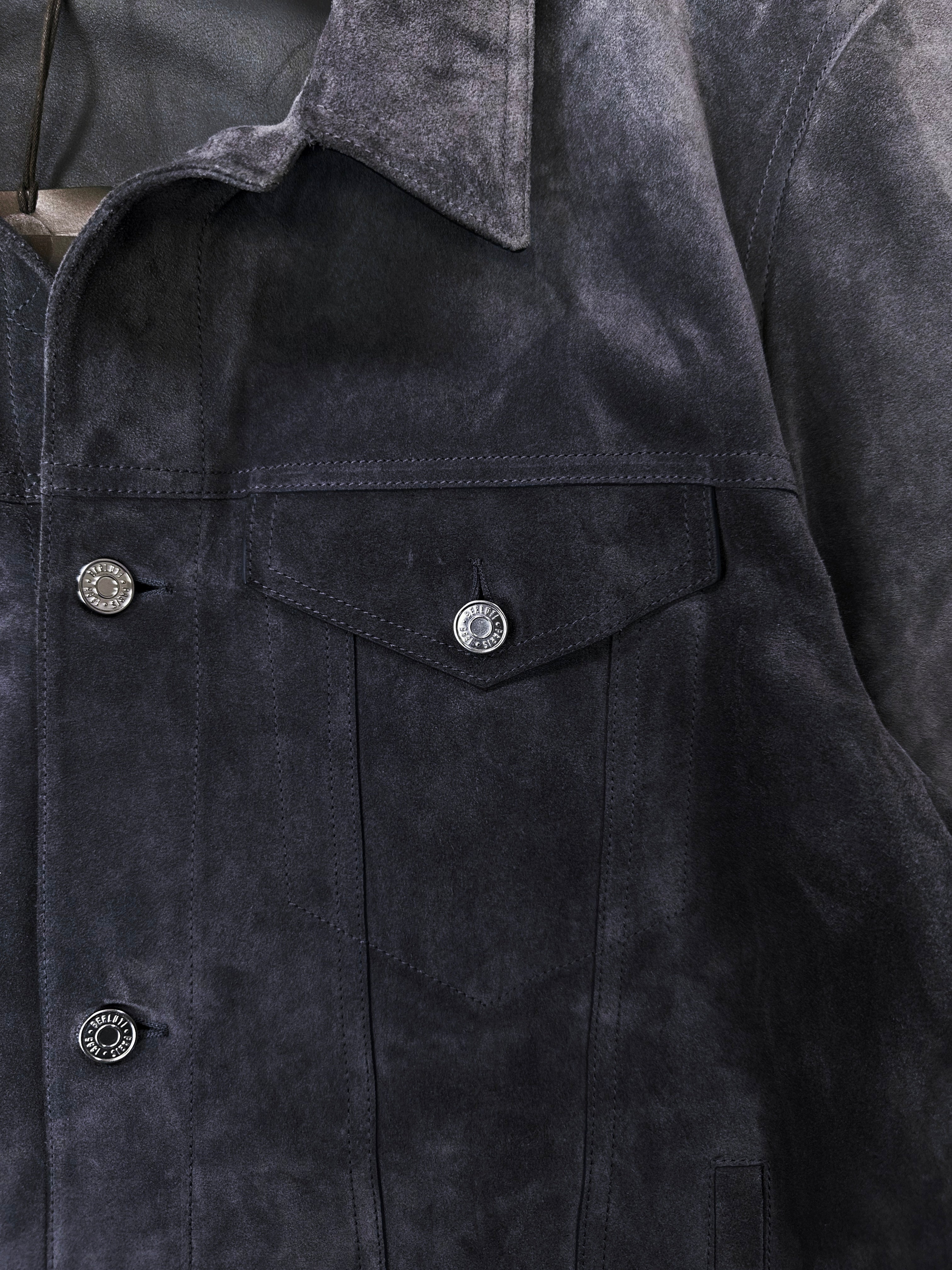 SS18 Berluti by Haider Ackermann Calfskin Suede Purple Leather Trim Jacket