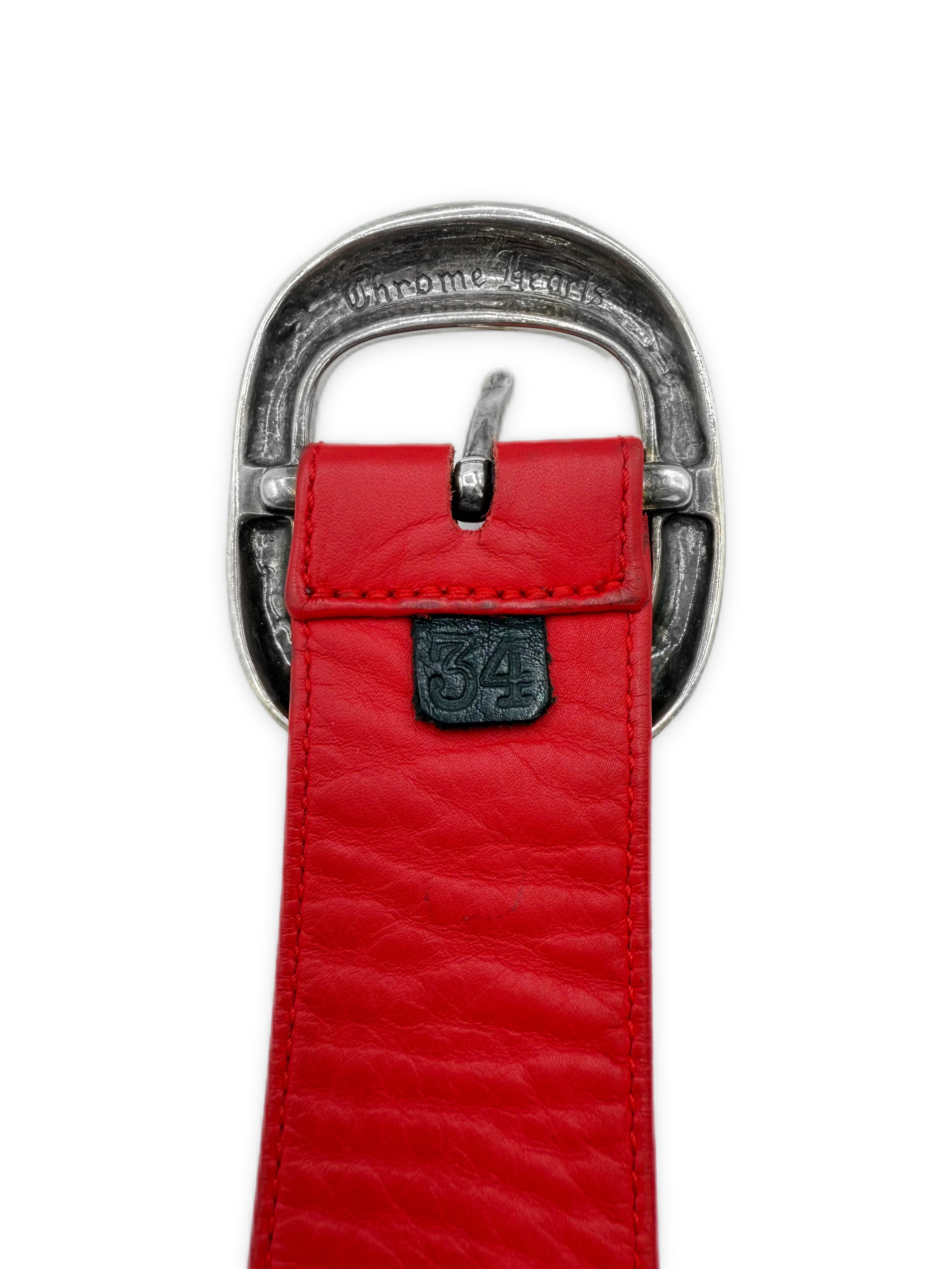 Chrome Hearts Red Calfskin Leather .925 Silver Gunslinger Belt