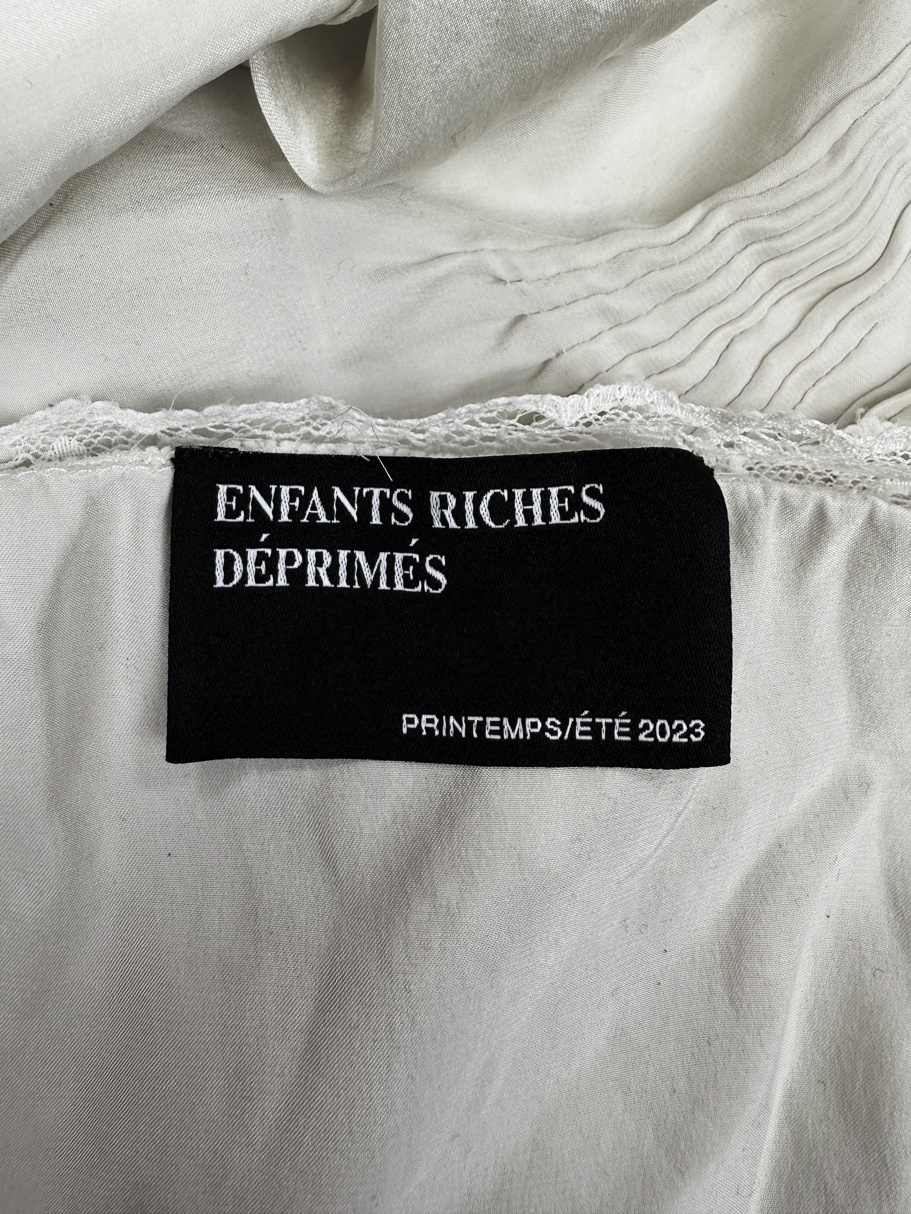 Enfants Riches Deprimes Lace Silk Pleated Button Up Shirt
