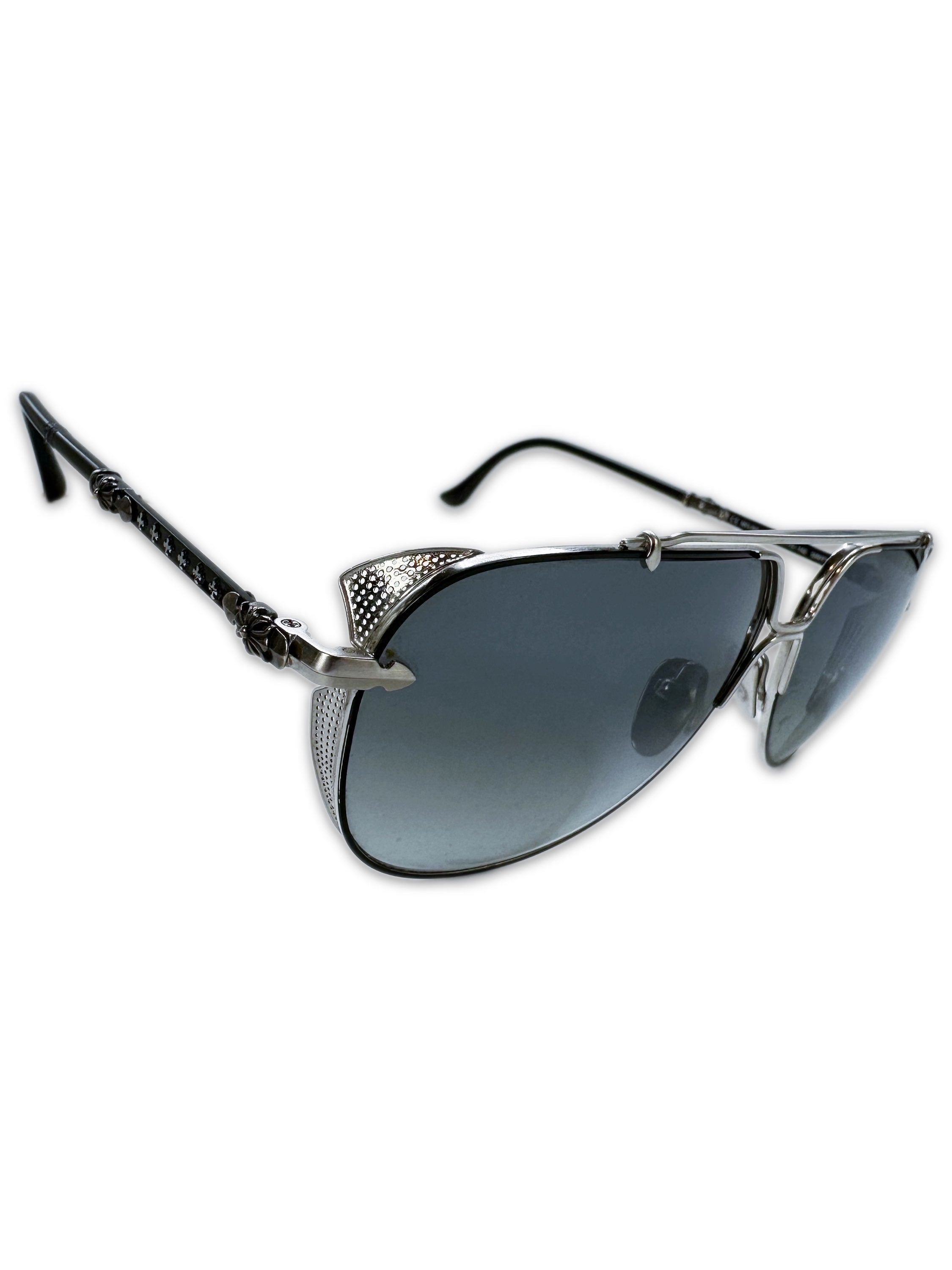 Chrome Hearts ‘Gritt’ .925 Silver Cross Blue Tint Aviator Sunglasses