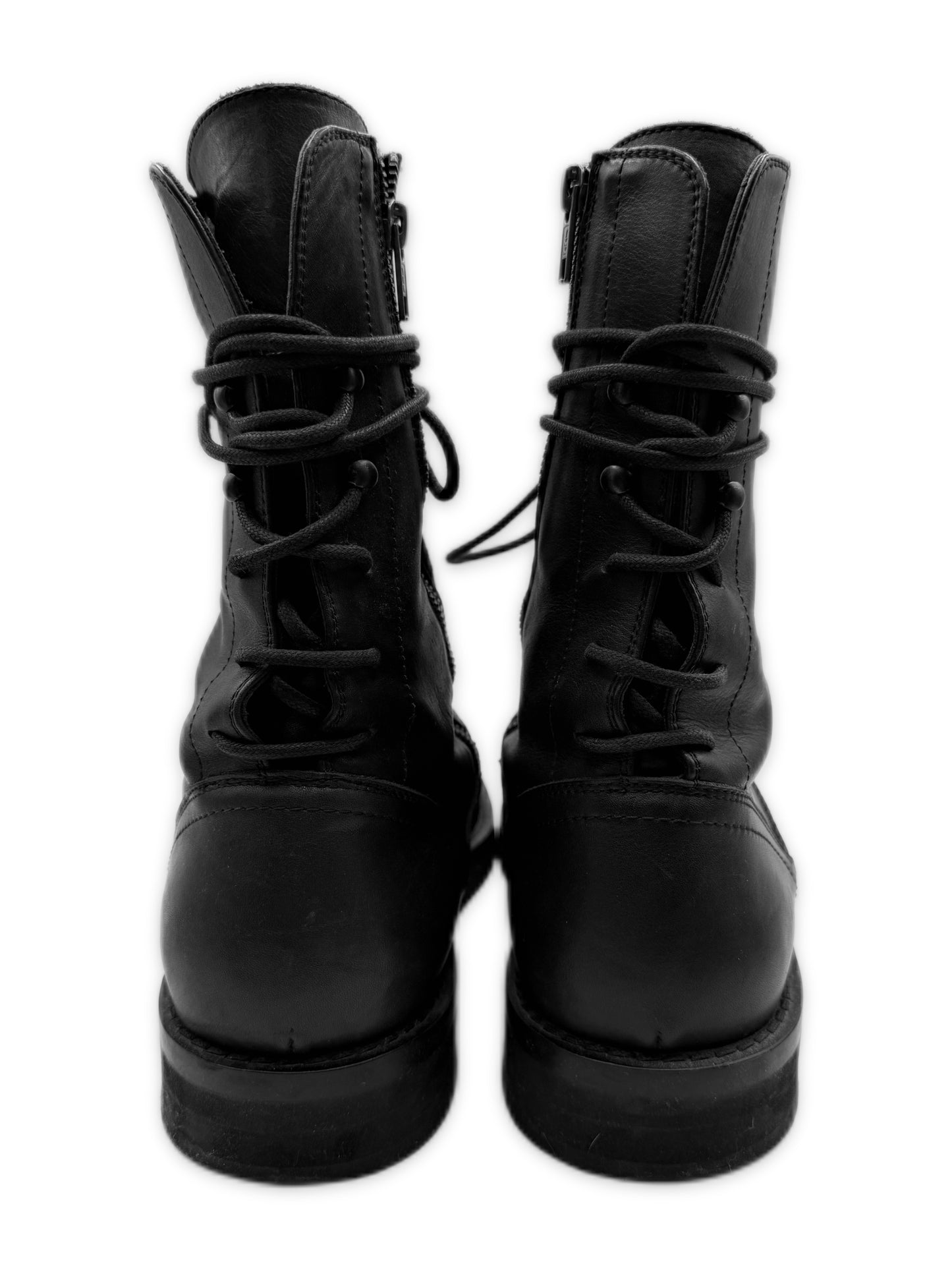 Ann Demeulemeester Back Lace Vitello Black Leather Side Zip Combat Boots