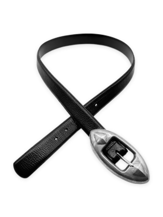 Chrome Hearts Waxed Punk Studded Oval Black Leather Belt