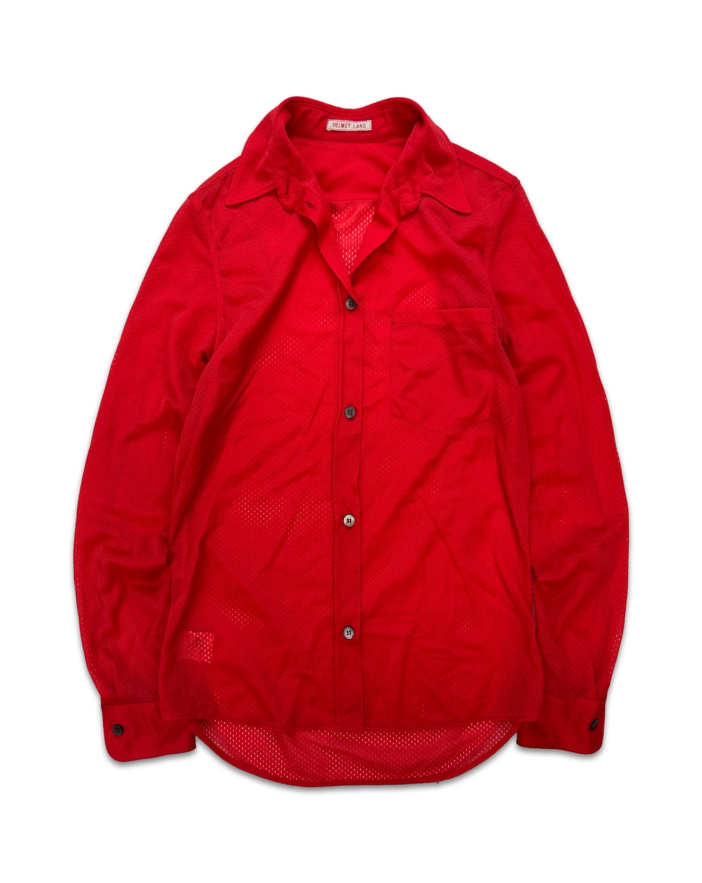 00s Helmut Lang Mesh Collared Button Up Long Sleeve