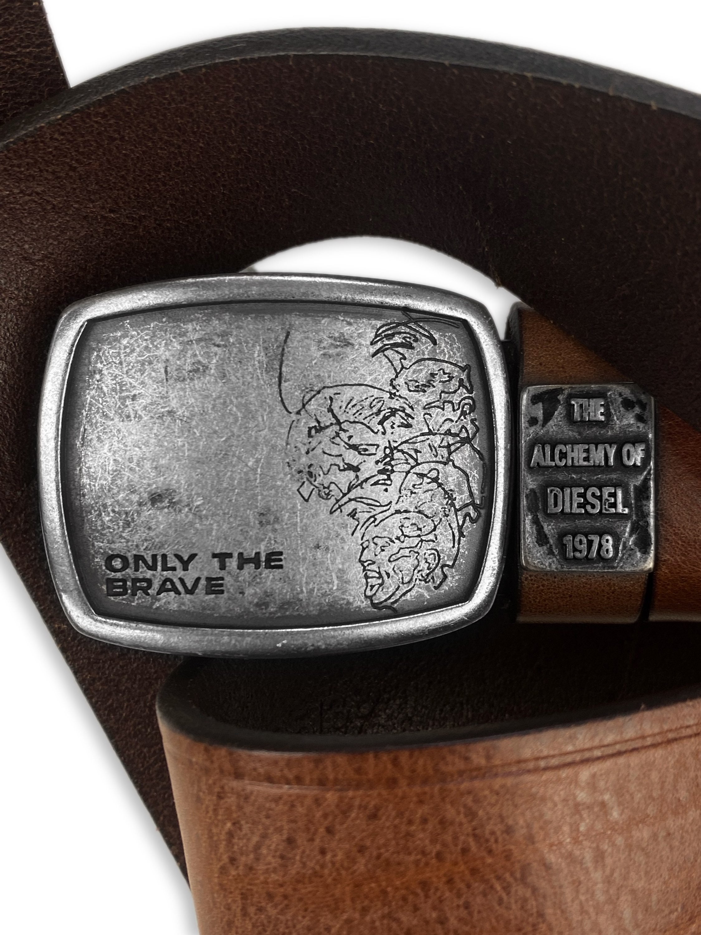 Diesel ‘Only The Bravest’ Brown Leather Metal Buckle Belt