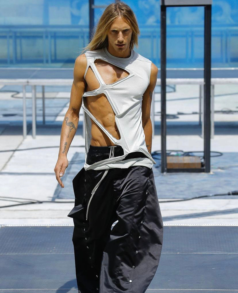 SS19 Rick Owens “Babel” Deformed Aluminum Rod Cut Out Tank Top