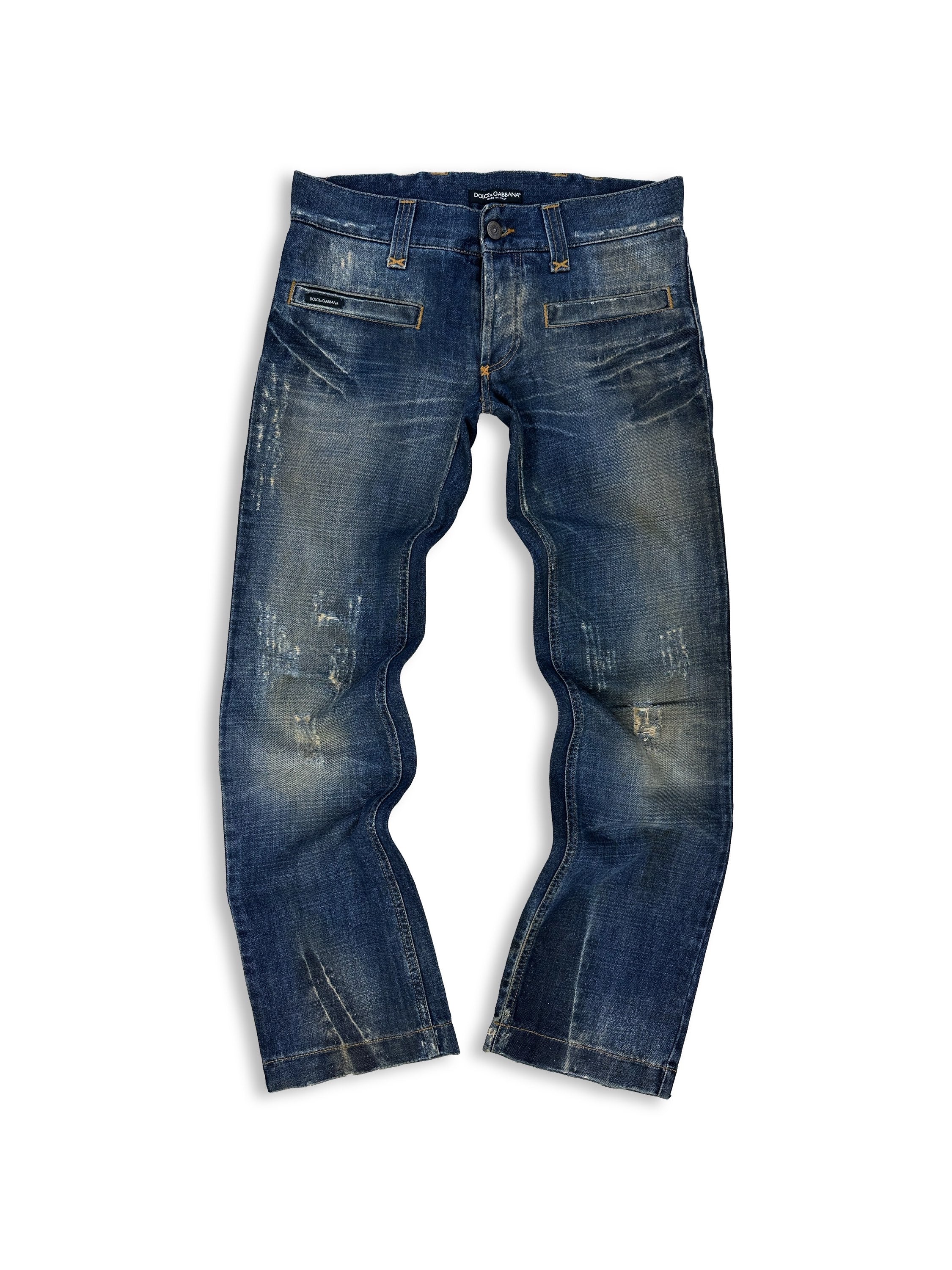 Dolce &amp; Gabbana Distressed Blue Wash Monogram Denim