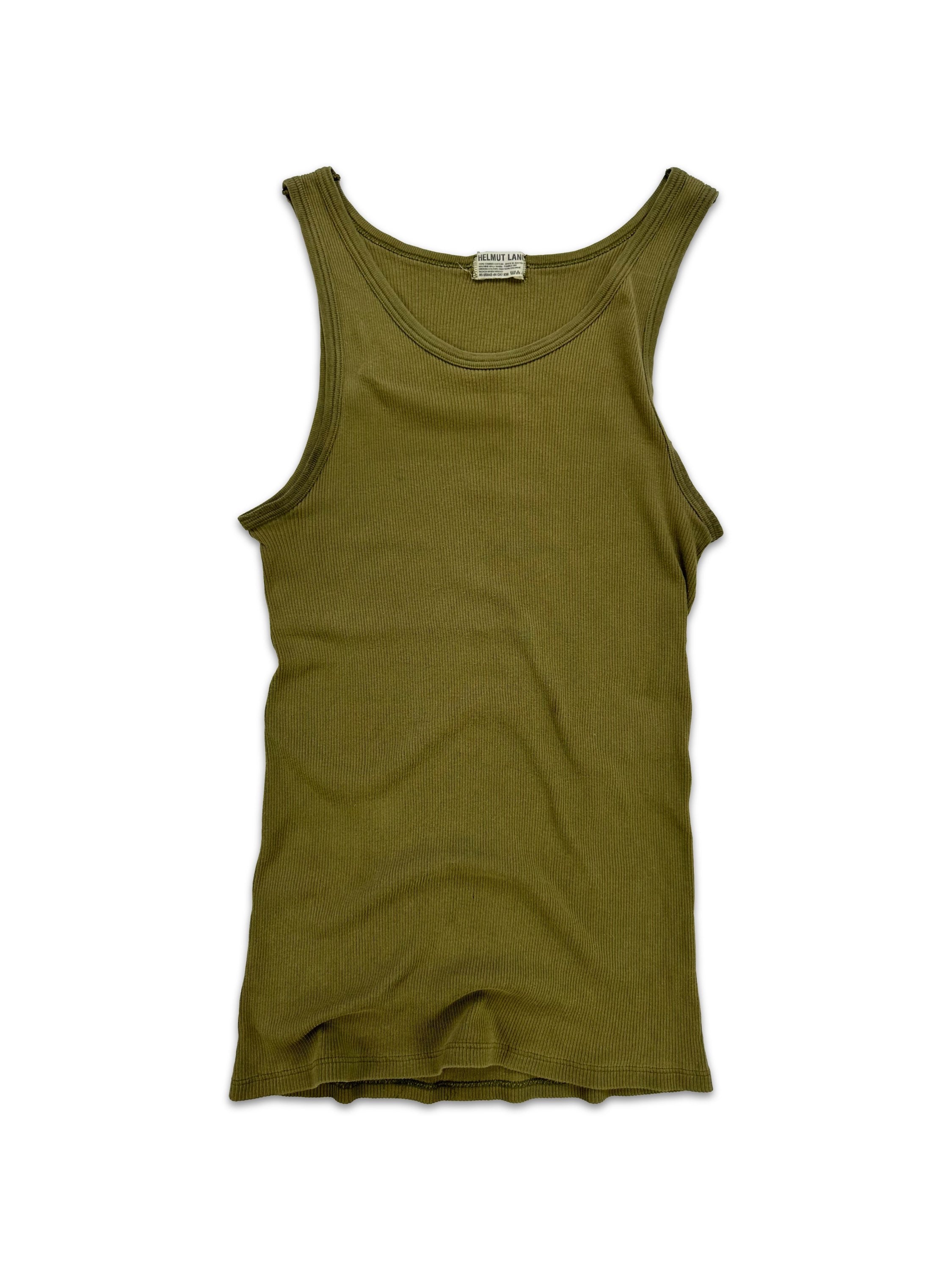 90s Helmut Lang Olive Green Ribbed Wife Beater Tank-top