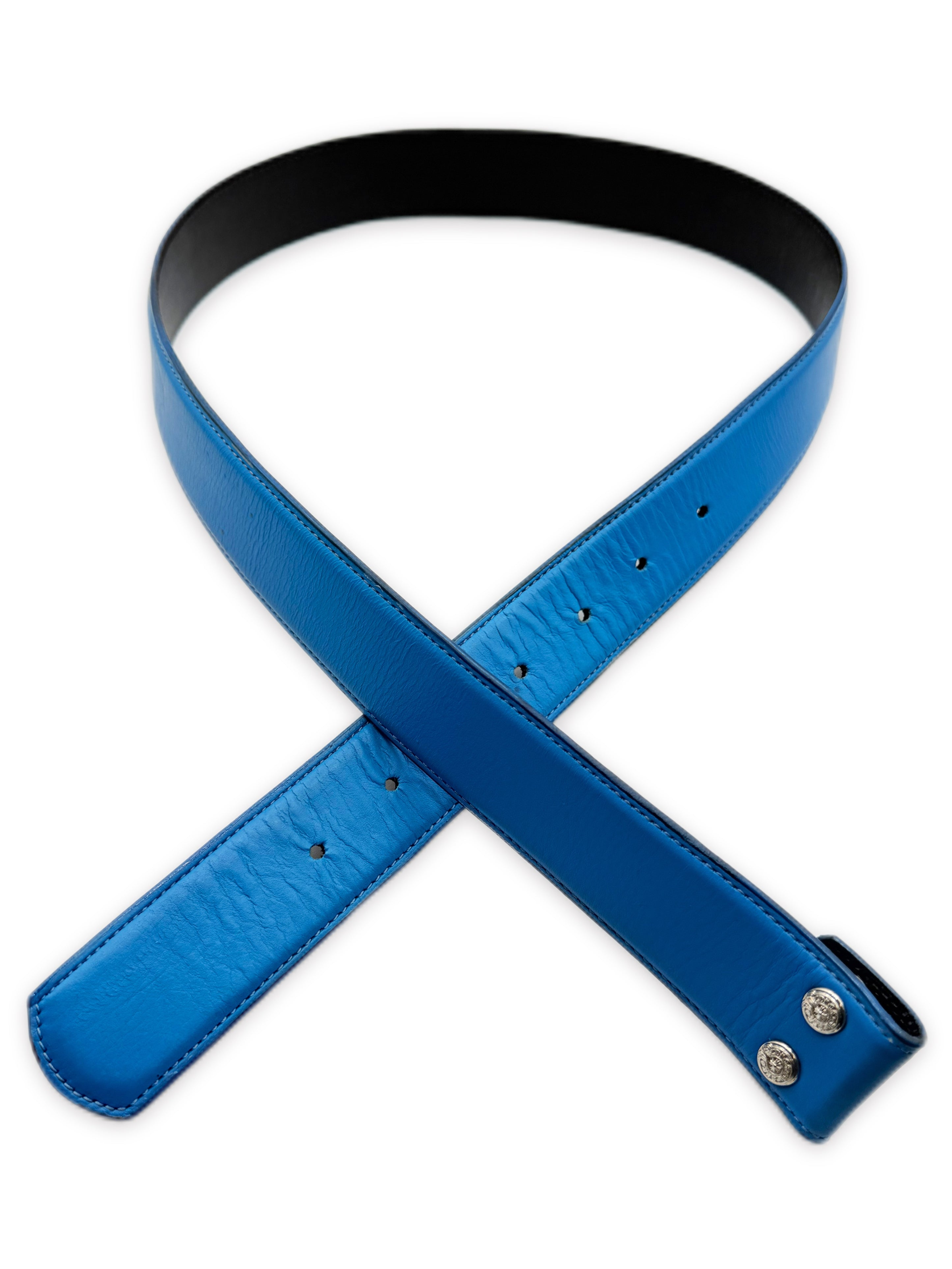 Chrome Hearts Sky Blue Leather Rhodium Belt Strap