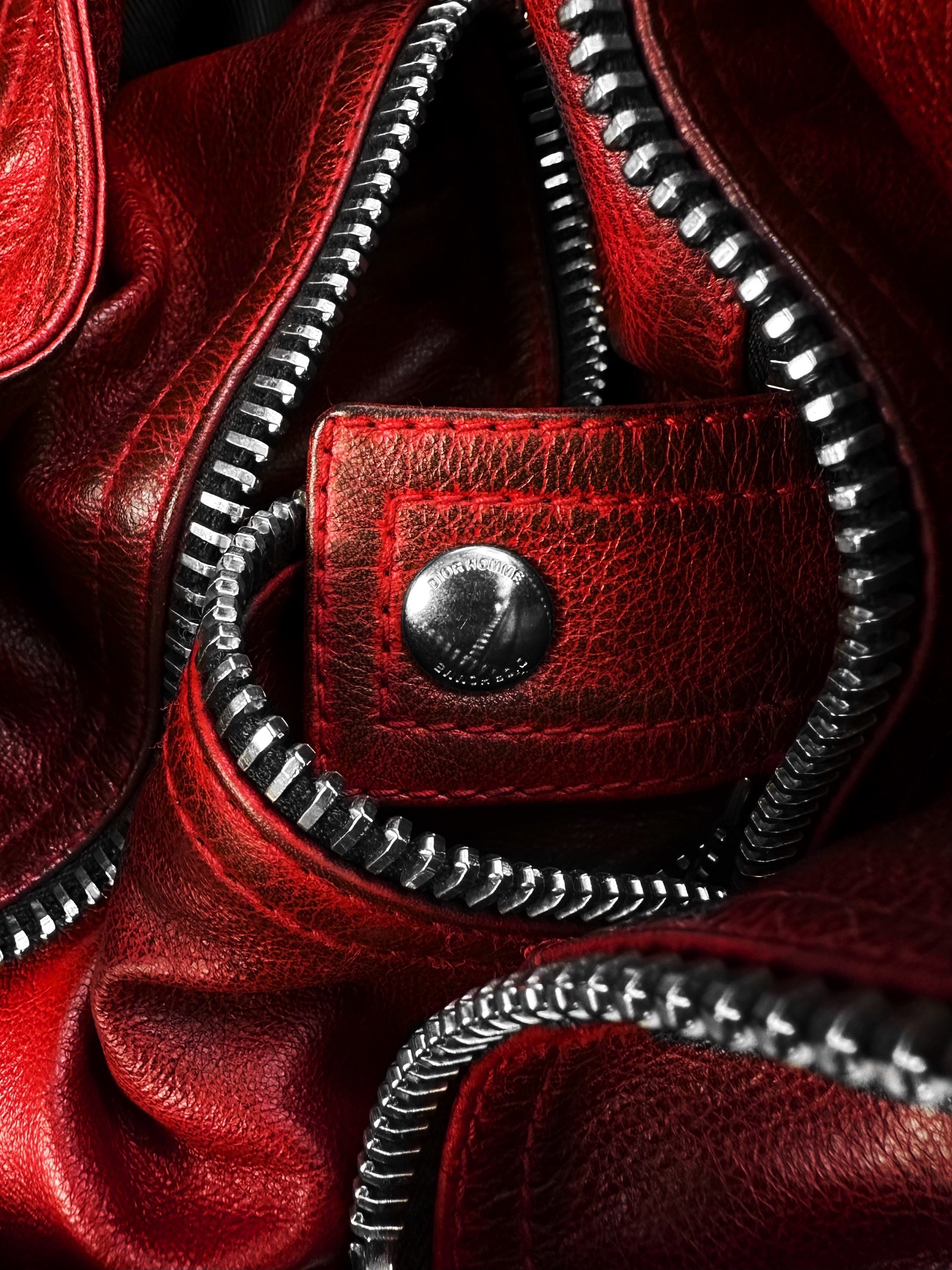 Dior Homme ‘Ribbed’ Blood Red Patina Leather Biker Jacket