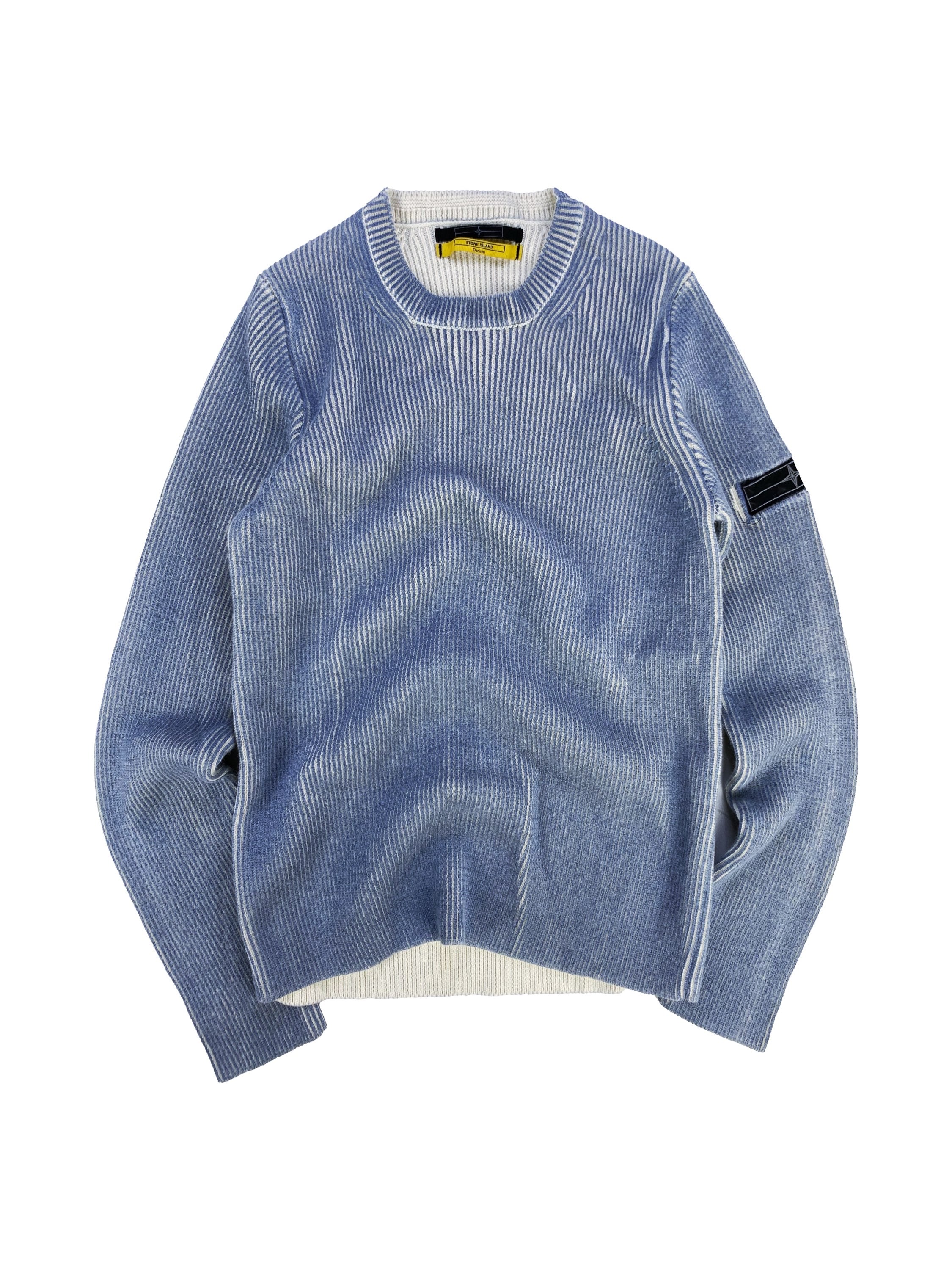 Stone Island Ice Blue Cable Knit Oversized Patch Sweater