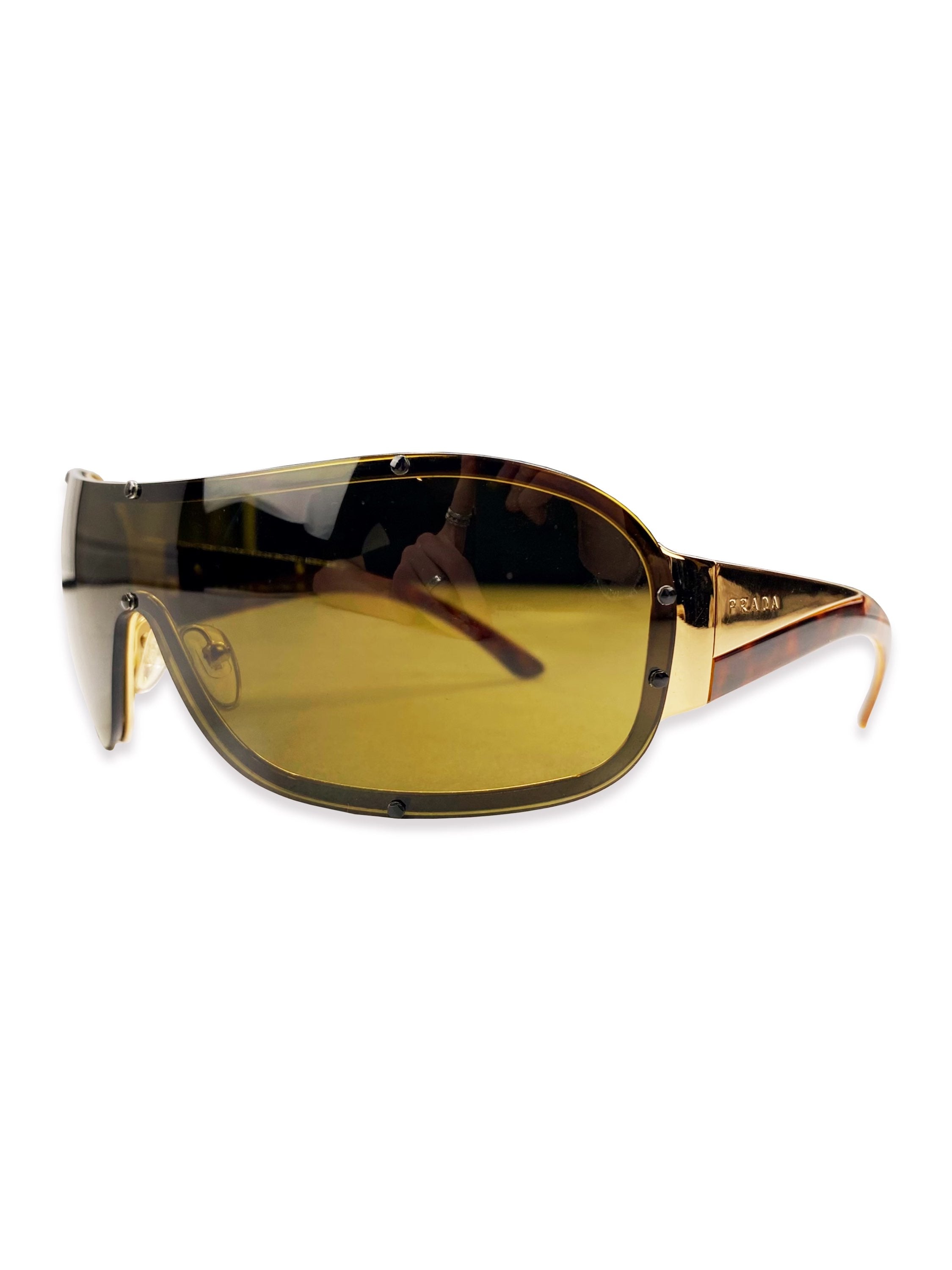Prada Rimless Visor Metallic Warm Tint Sunglasses