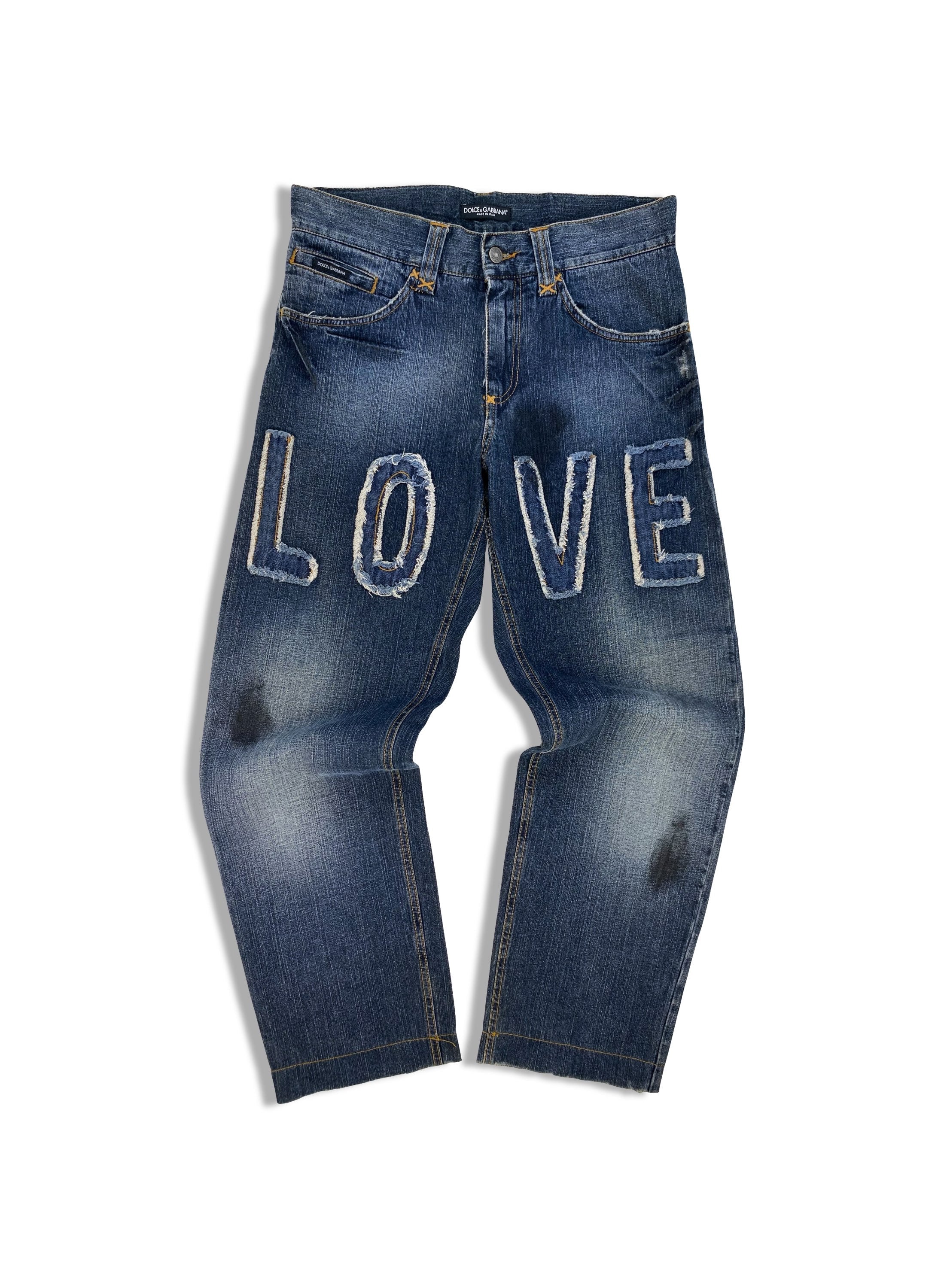 FW04 Dolce & Gabbana ‘Love’ Patched Spell Out Oil Denim