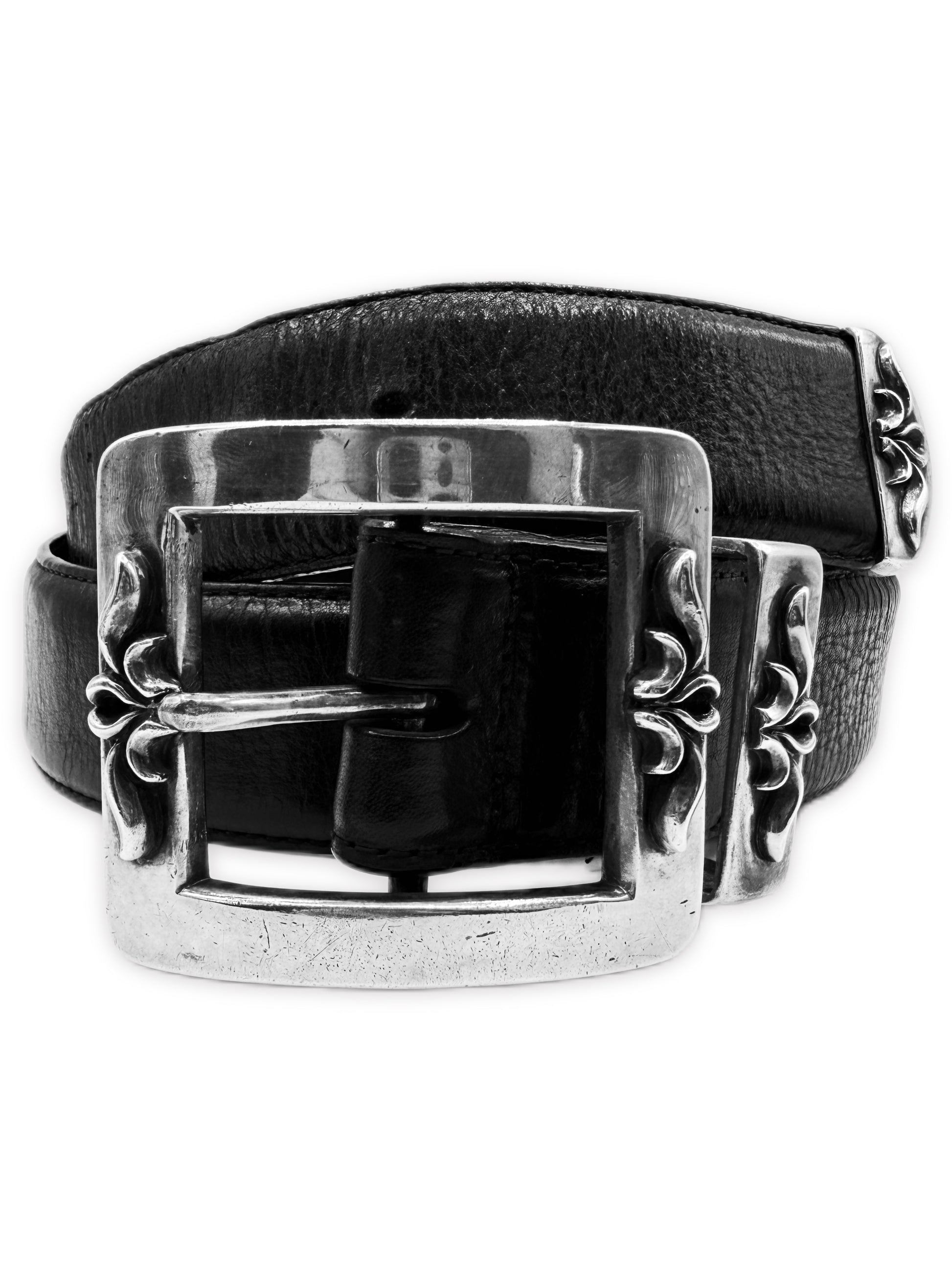 Chrome Hearts OTJ Square Buckle Silver 3 Piece Black Leather Belt