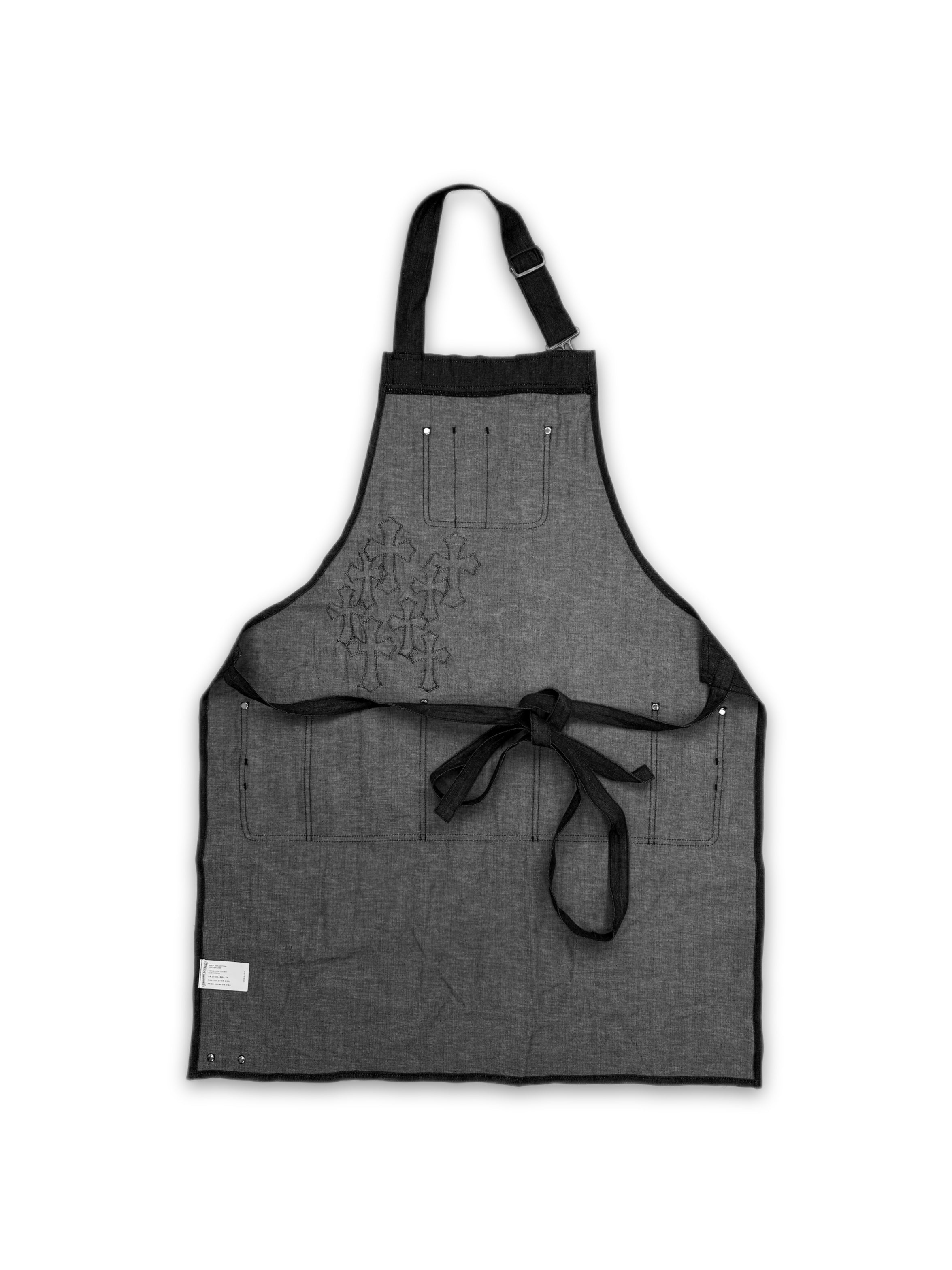 Chrome Hearts 9 Leather Cross Patch Black Denim Apron