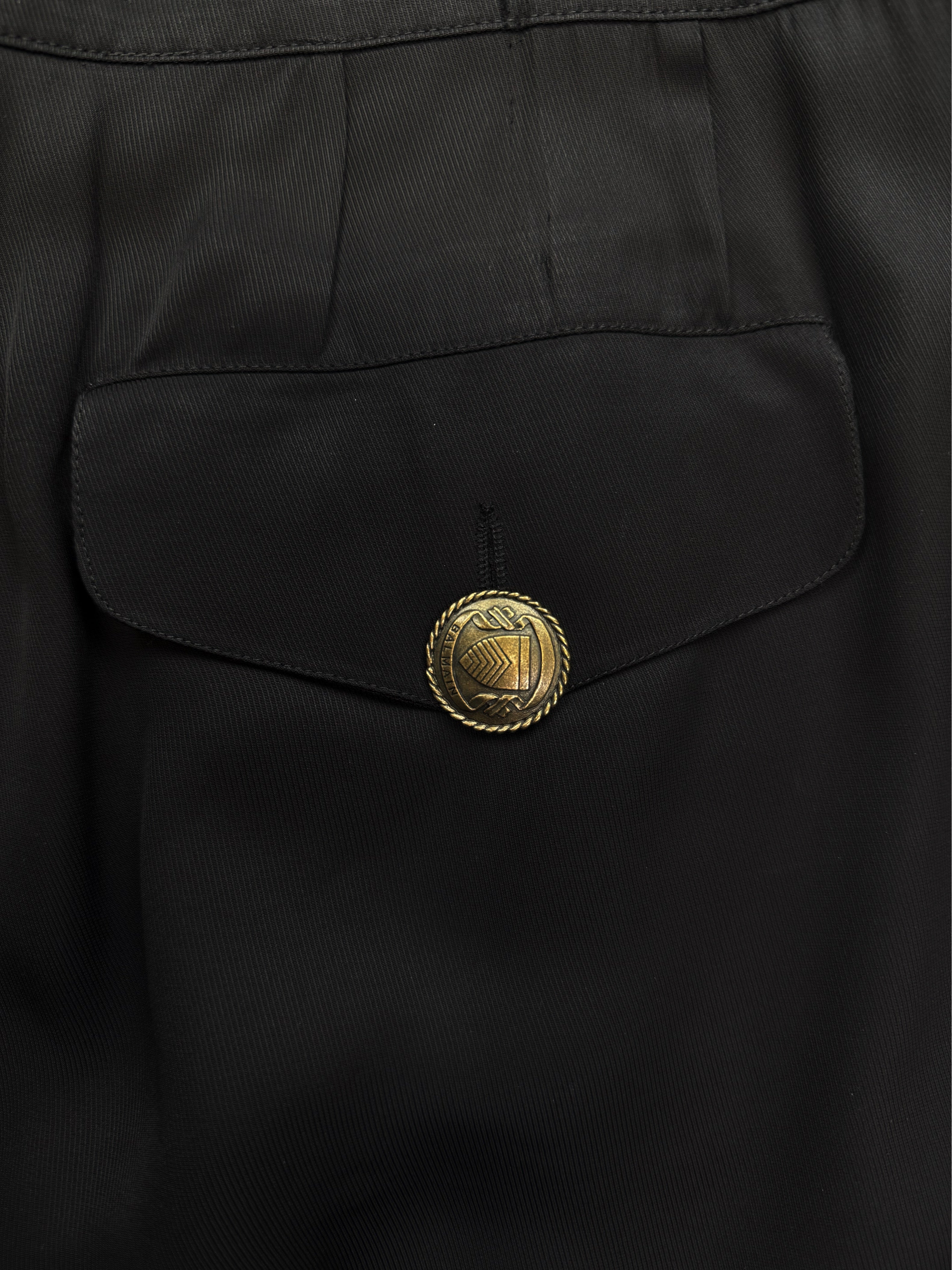 Balmain Belted ‘Coin’ Button Black Pleated Skirt