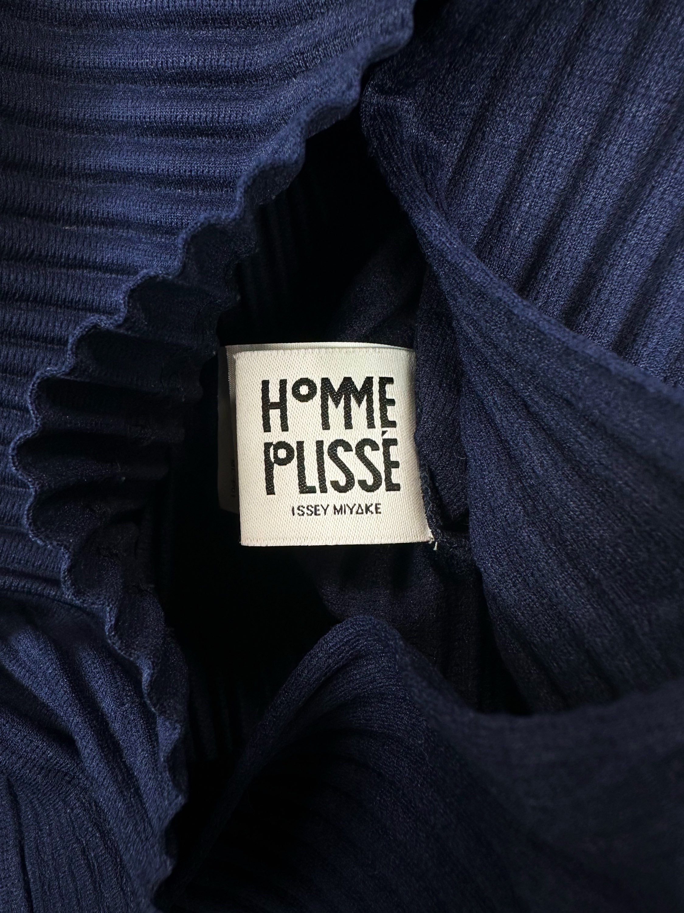 Issey Miyake Homme Plisse ‘Pleated’ Navy Blue Turtleneck
