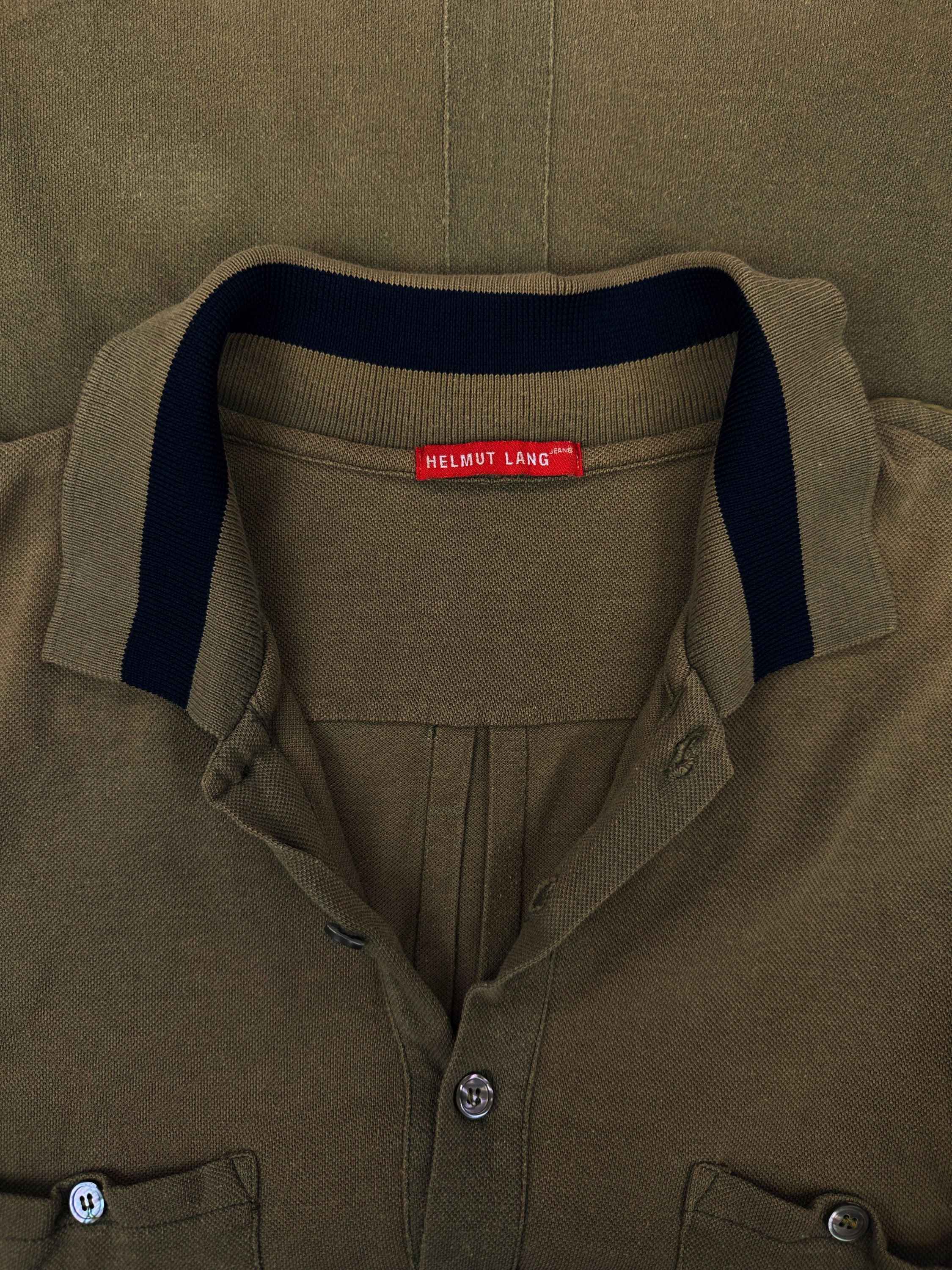 00s Helmut Lang Olive Green Multi Pocket Collared Shirt