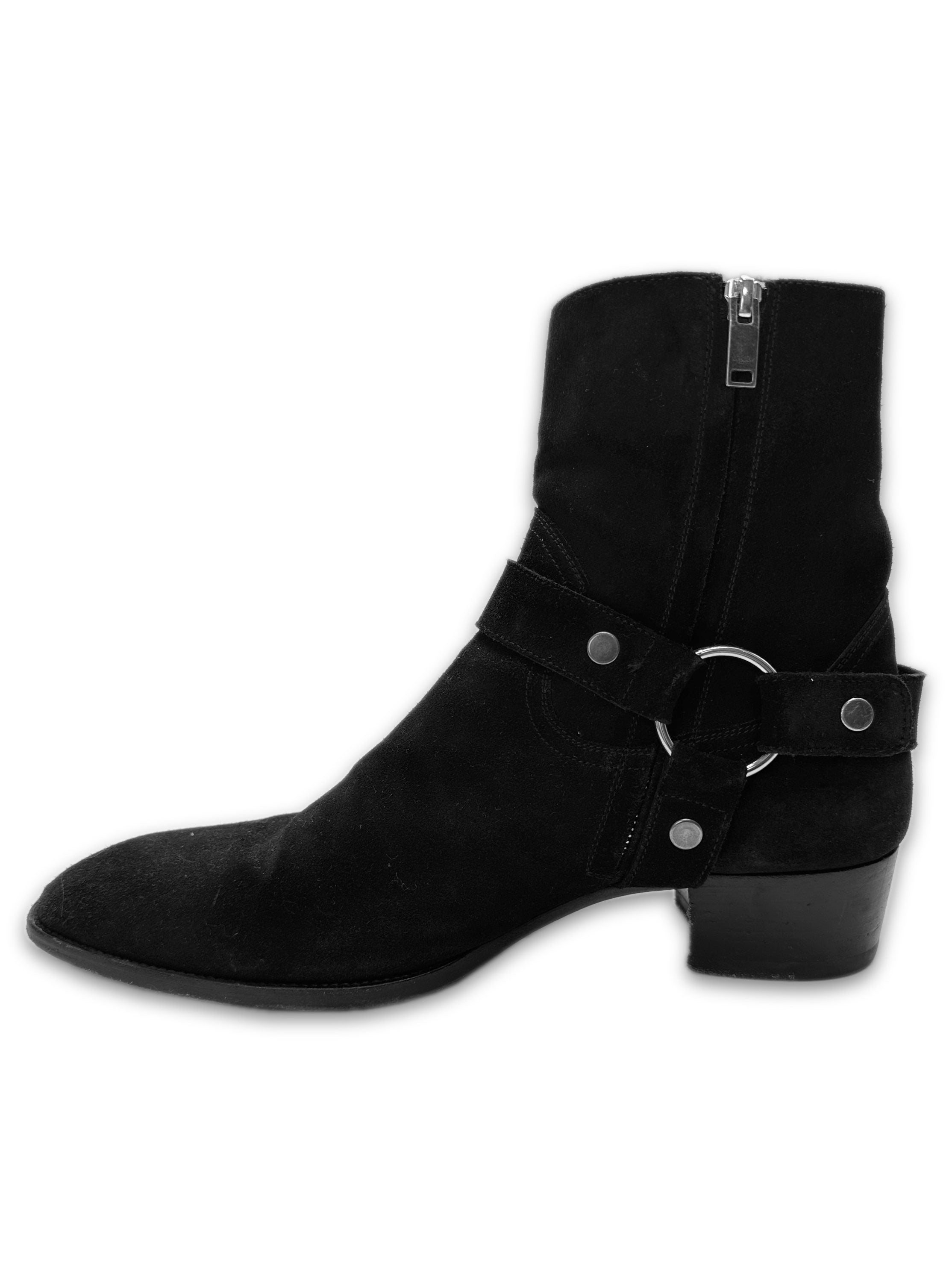 Saint Laurent Pairs ‘Wyatt’ Black Suede Harness Boots